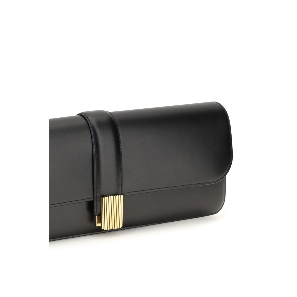 Discover the Khaite Black Calf Leather Bos Taurus Clutch Bag, a masterpiece of elegance and craftsmanship that embodies timeless sophistication for discerning individuals.
