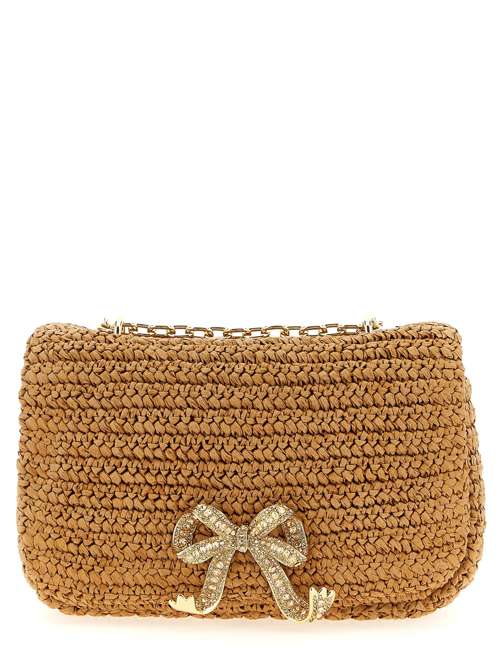 Self-Portrait Beige Raffia Shoulder Bag - Artisanal Luxury Elegance