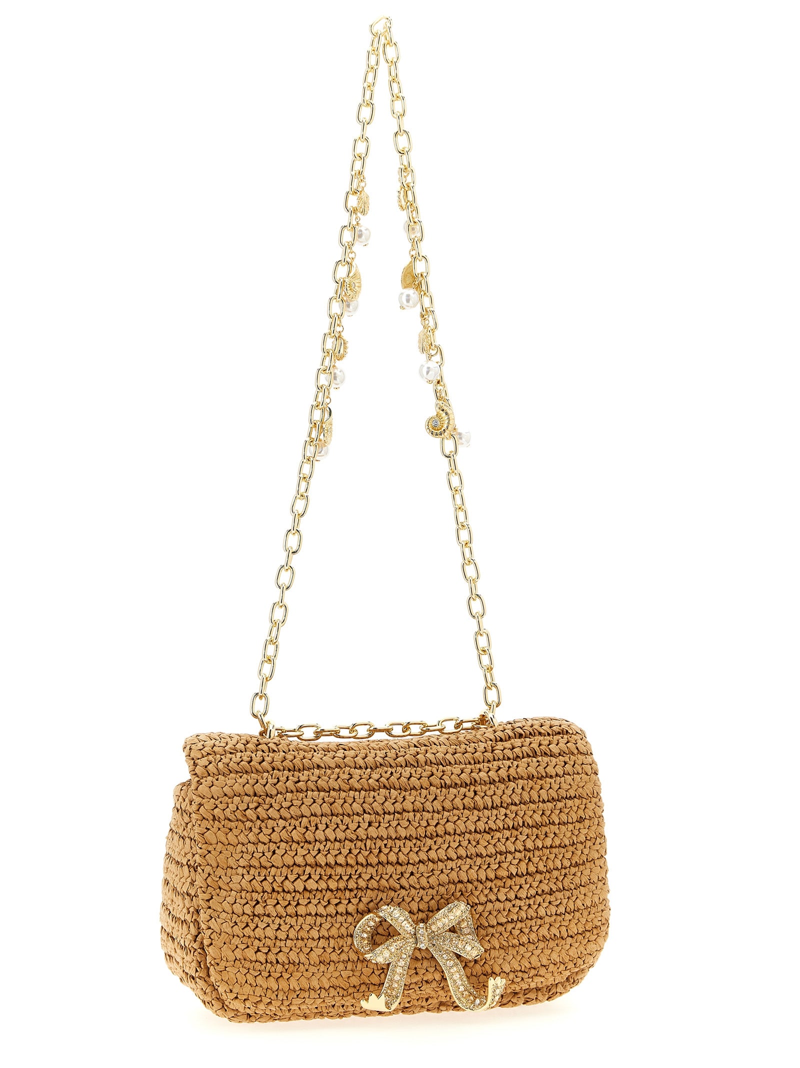 Self-Portrait Beige Raffia Shoulder Bag - Artisanal Luxury Elegance