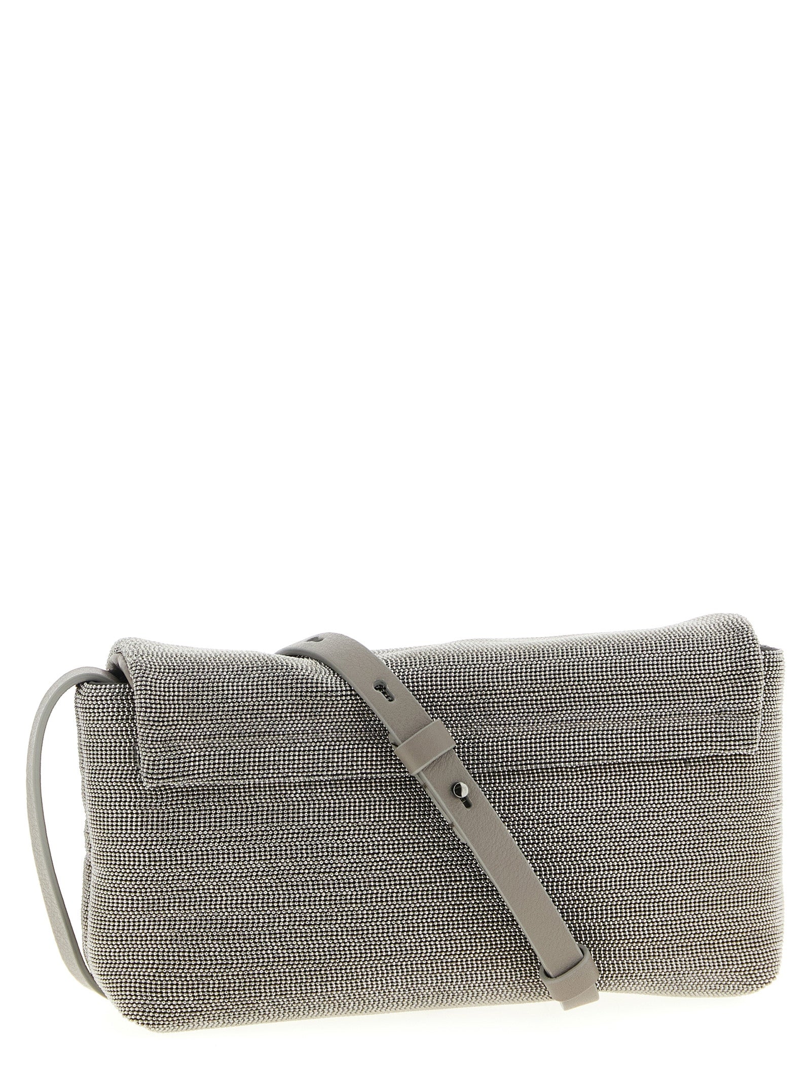 Brunello Cucinelli Silver Leather Clutch Bag, Artisanal Luxury
