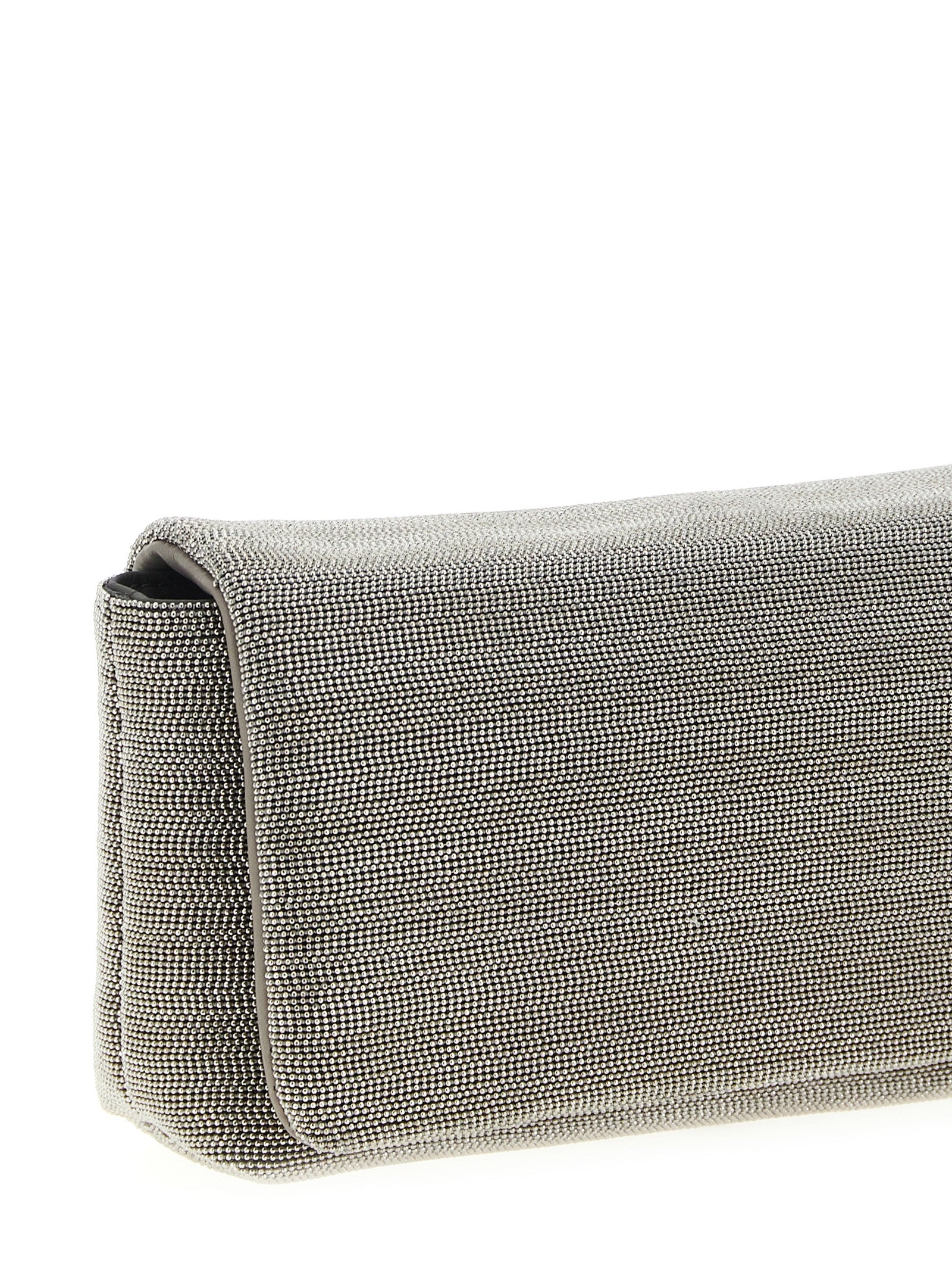 Brunello Cucinelli Silver Leather Clutch Bag, Artisanal Luxury