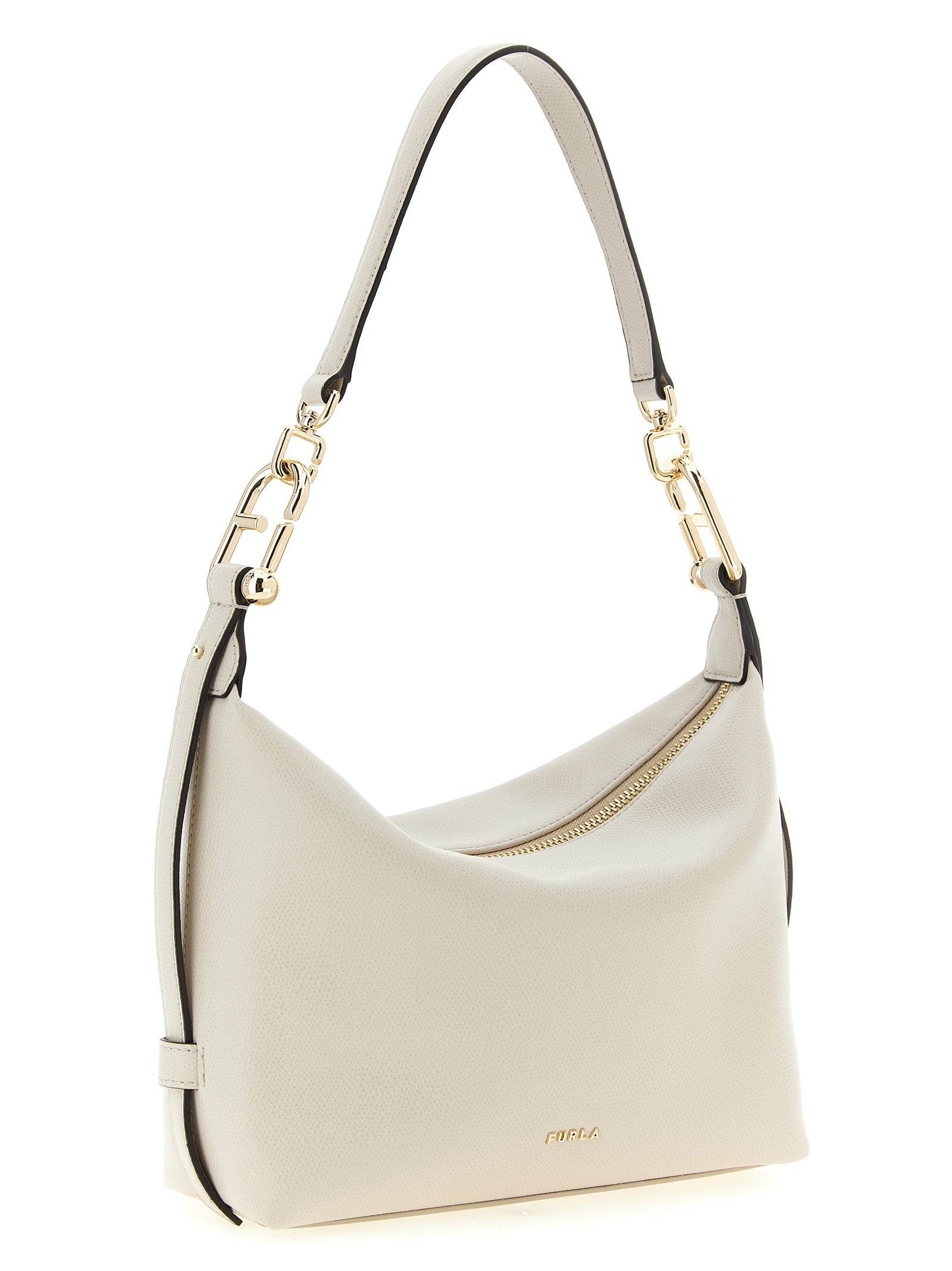 Discover the Furla Beige Calfskin Shoulder Bag, a masterpiece of artisanal luxury crafted from fine grain-effect calfskin, perfect for elevating any ensemble.