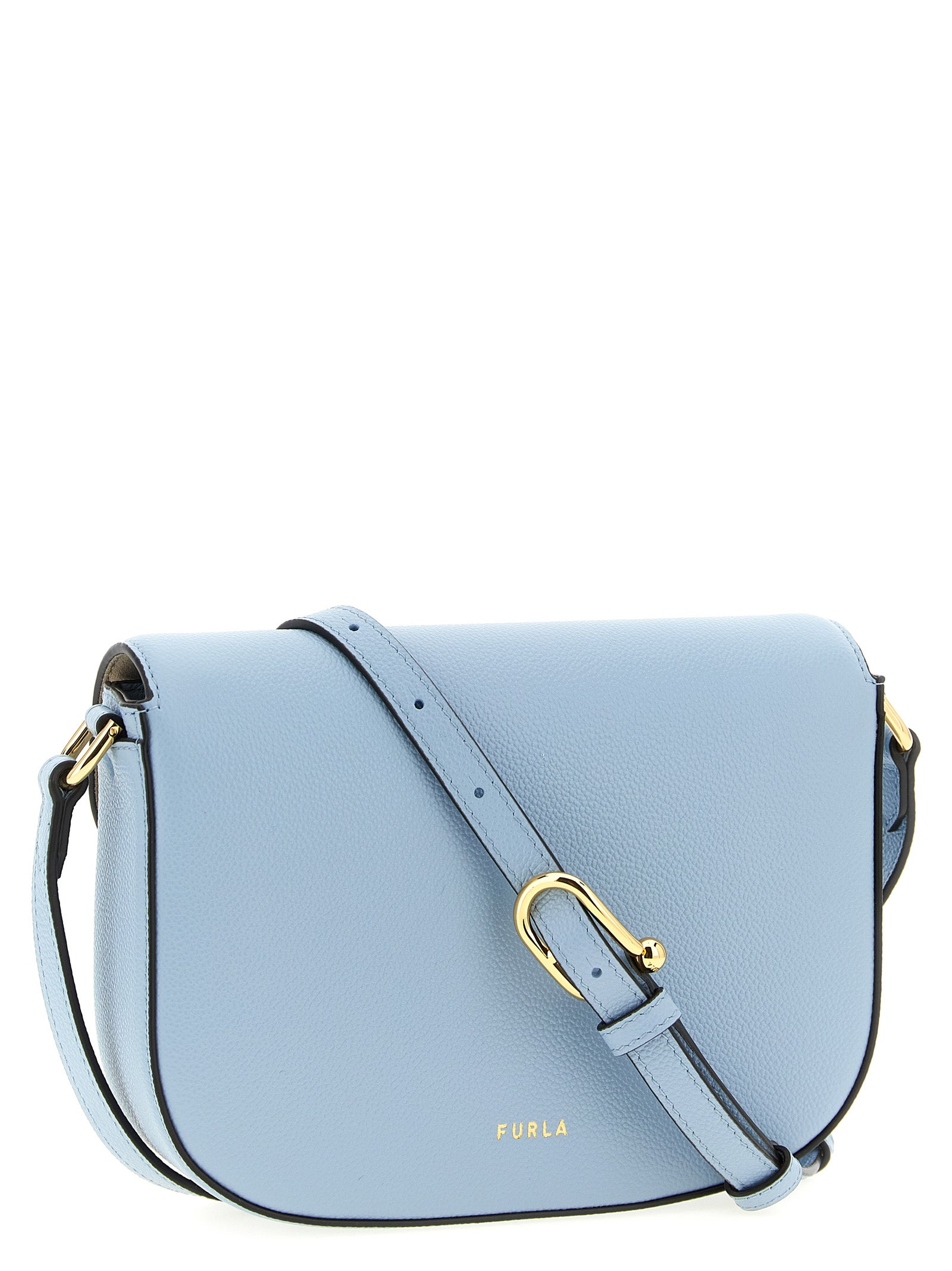 Elevate your elegance with the Furla Blue Calfskin Crossbody Bag, a luxurious accessory crafted from exquisite light blue calfskin, embodying timeless sophistication.
