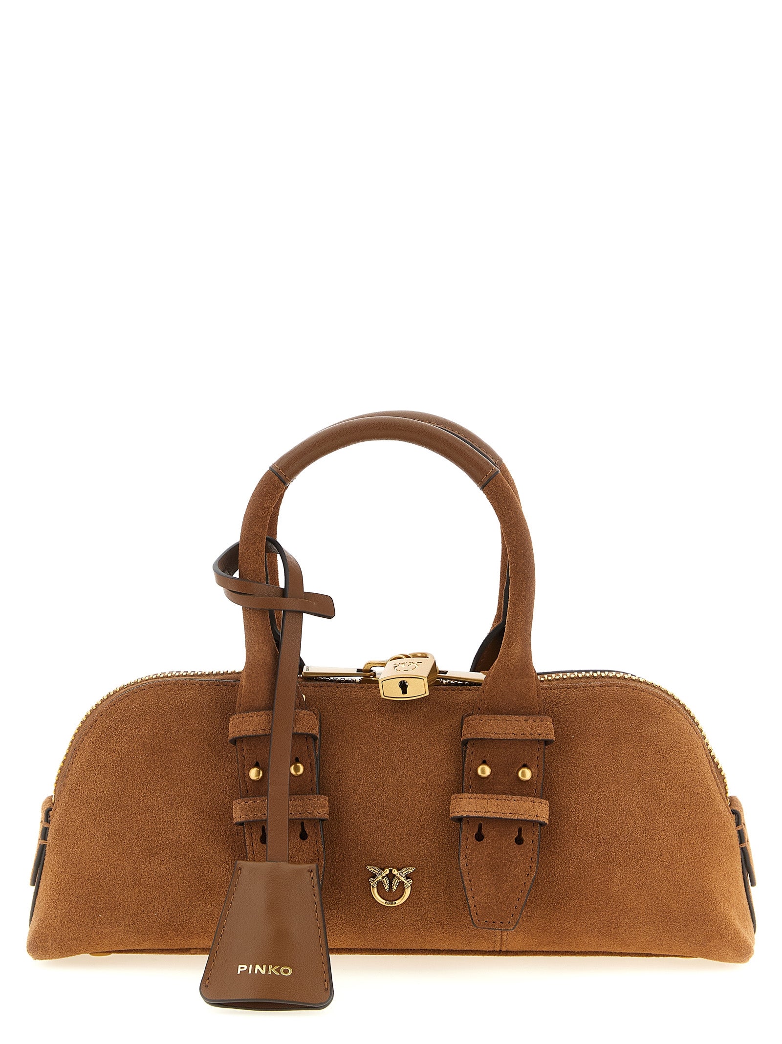 Discover the PINKO Bowling Baguette, a luxurious brown cowhide shoulder bag, embodying timeless elegance and artisanal craftsmanship for the discerning individual.