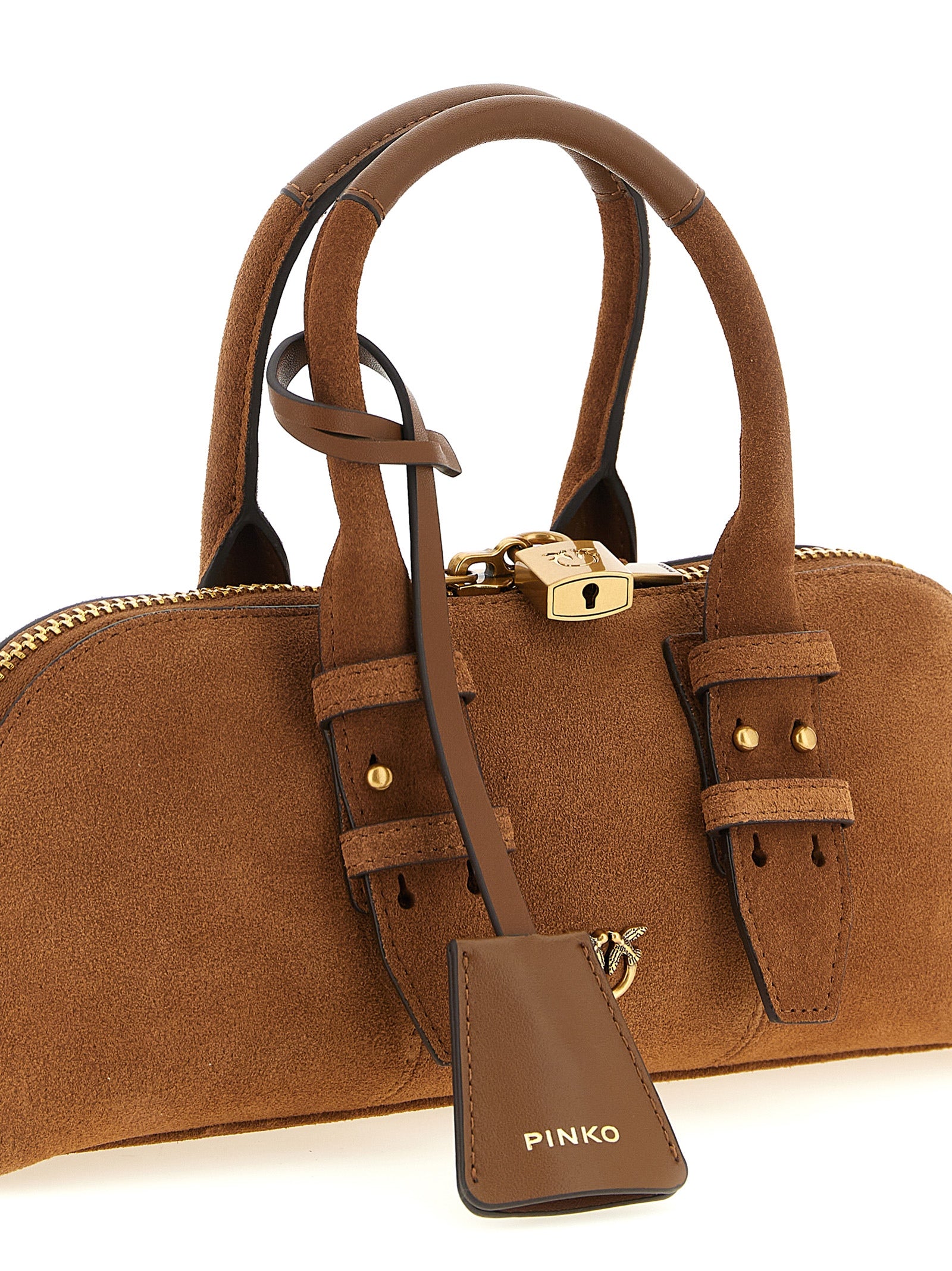 Discover the PINKO Bowling Baguette, a luxurious brown cowhide shoulder bag, embodying artisanal craftsmanship and timeless elegance for the discerning individual.