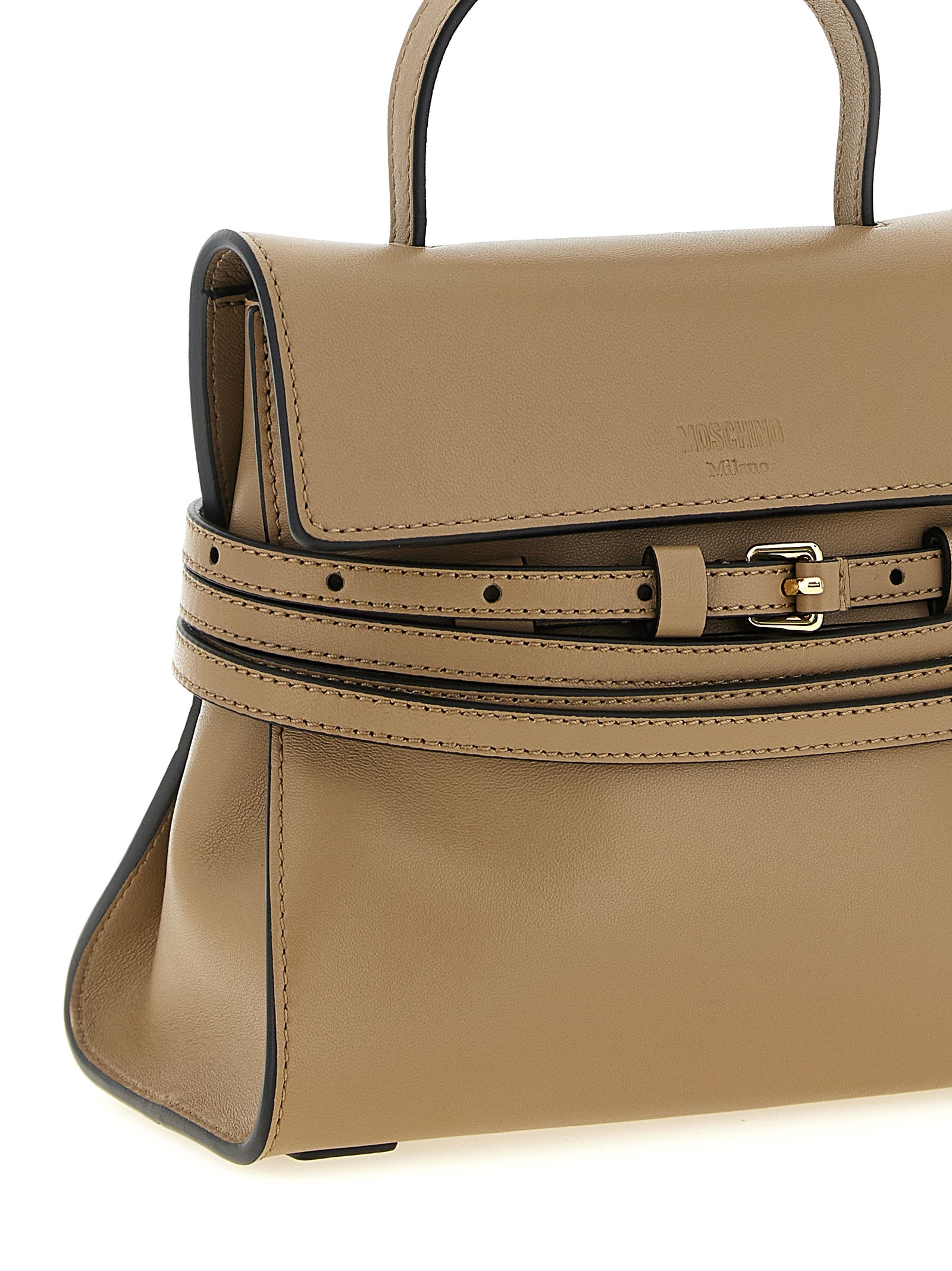 Discover the Moschino Beige Napa Leather Handbag, a testament to Italian craftsmanship, merging elegance and versatility for the discerning individual.