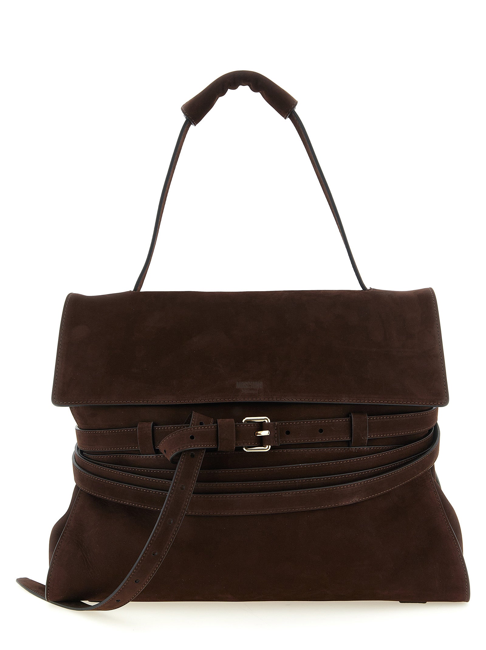 Elevate your elegance with the Moschino Brown Calfskin Shoulder Bag, a masterpiece of artisanal luxury that embodies sophistication and timeless allure.