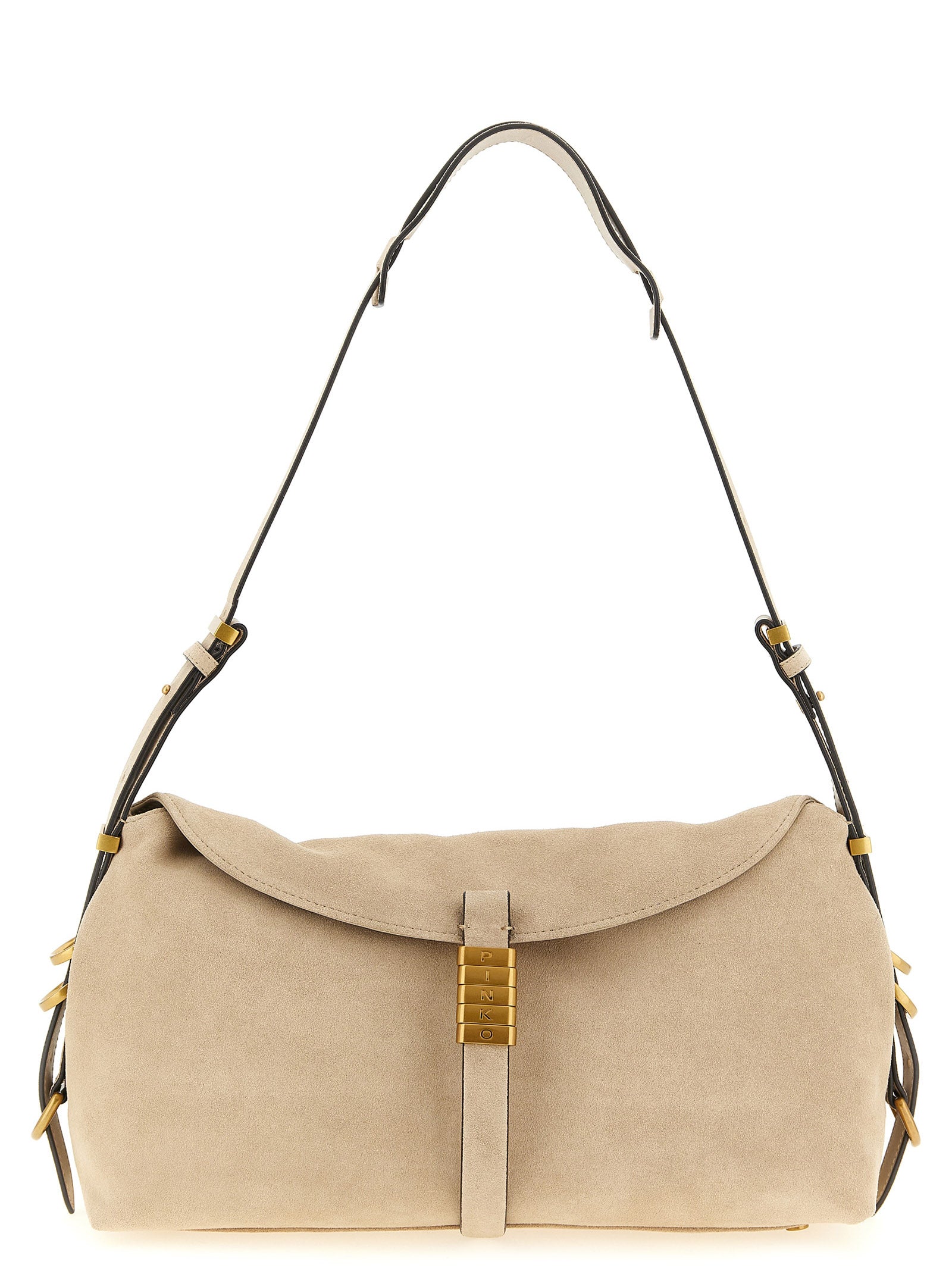 Discover the PINKO Beige Cowhide Shoulder Bag, a luxurious blend of exquisite craftsmanship and timeless elegance, perfect for the discerning fashion connoisseur.