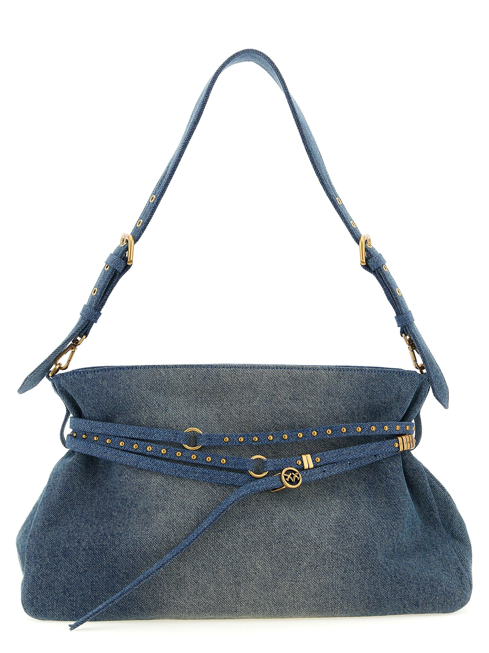 Elevate your style with the PINKO Blue Cotton Shoulder Bag, an artisanal luxury accessory crafted from delavé denim, embodying sophistication and timeless elegance.