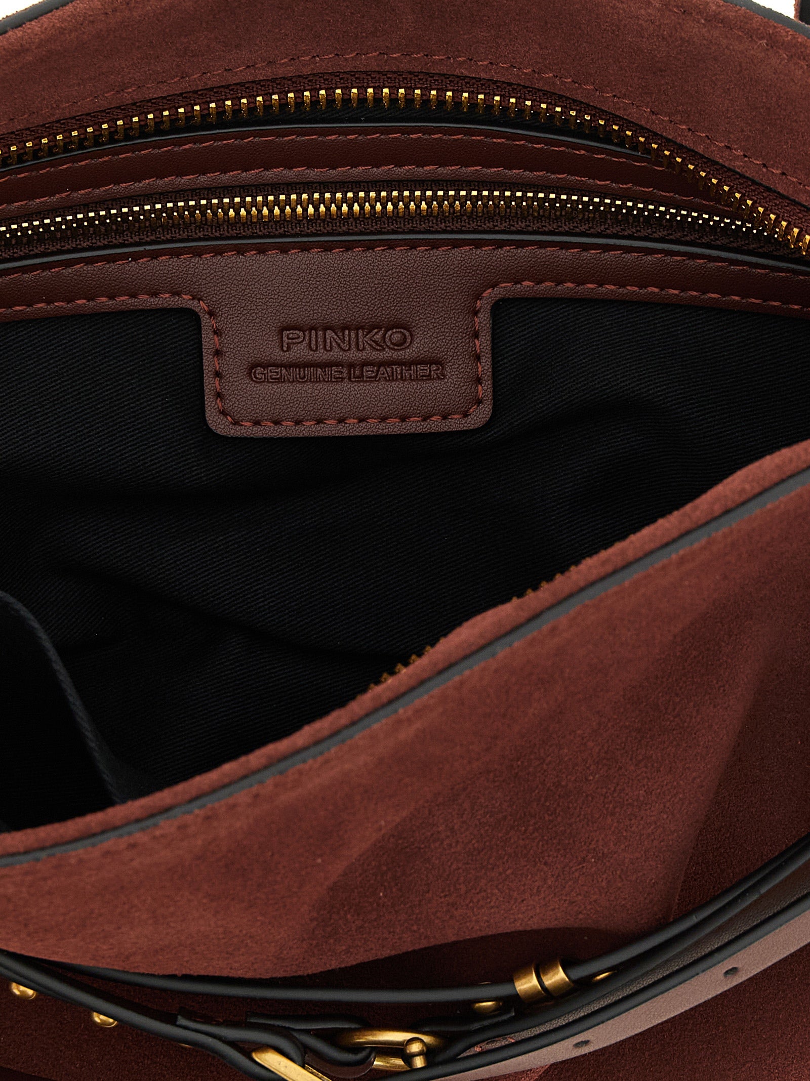 Indulge in the PINKO Bordeaux Cowhide Shoulder Bag, a testament to exquisite craftsmanship and timeless luxury, perfect for the discerning connoisseur.