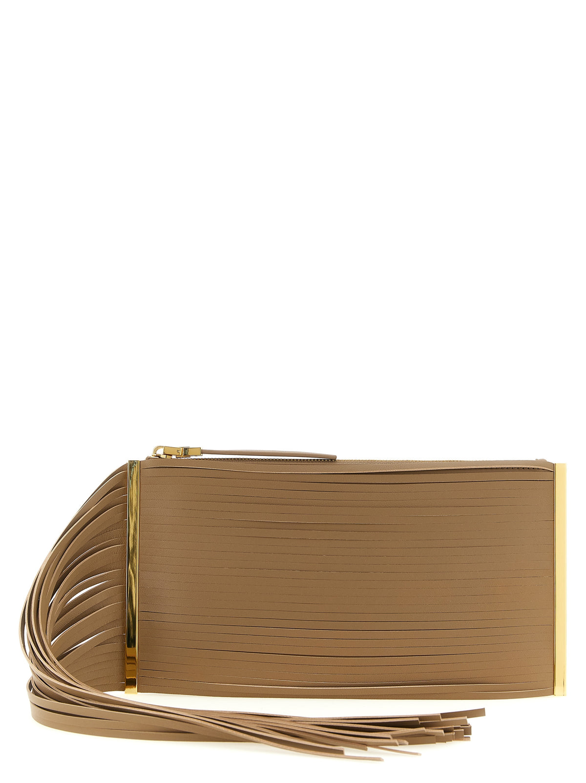 Elisabetta Franchi Beige Leather Clutch Bag - Artisanal Luxury