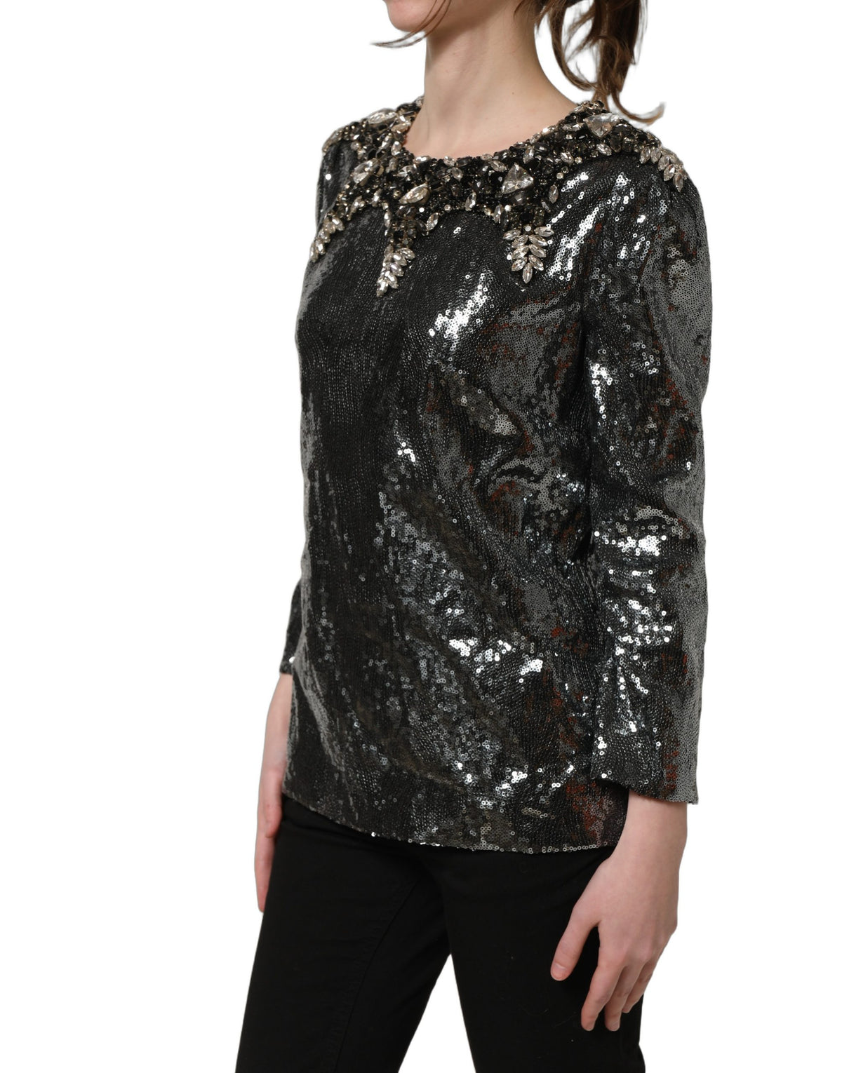 Dolce & Gabbana Sequin Embellished Blouse in Metallic Gray