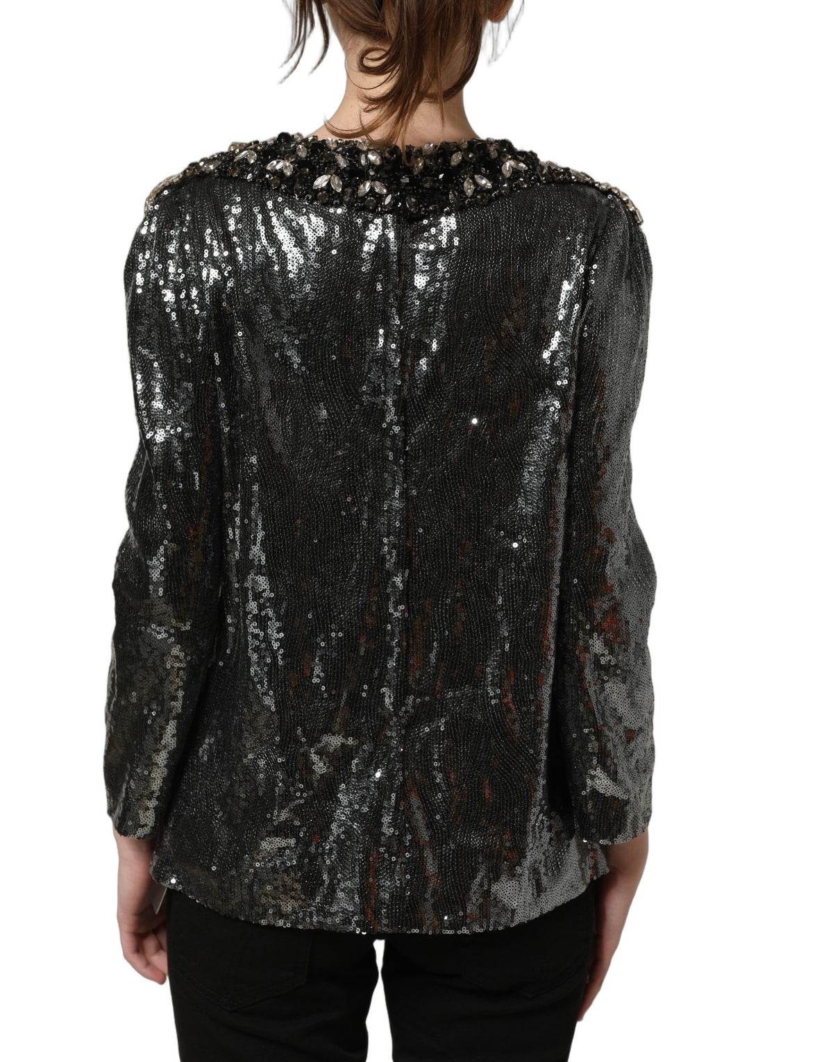 Dolce & Gabbana Metallic Gray Sequin Blouse - Exquisite Luxury