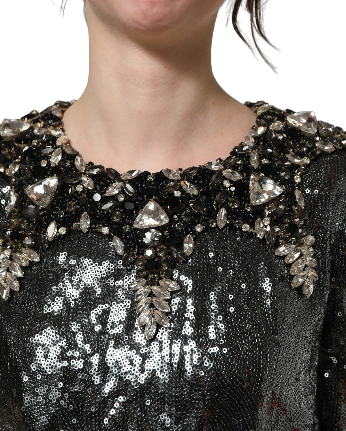 Dolce & Gabbana Metallic Gray Sequin Blouse - Exquisite Luxury