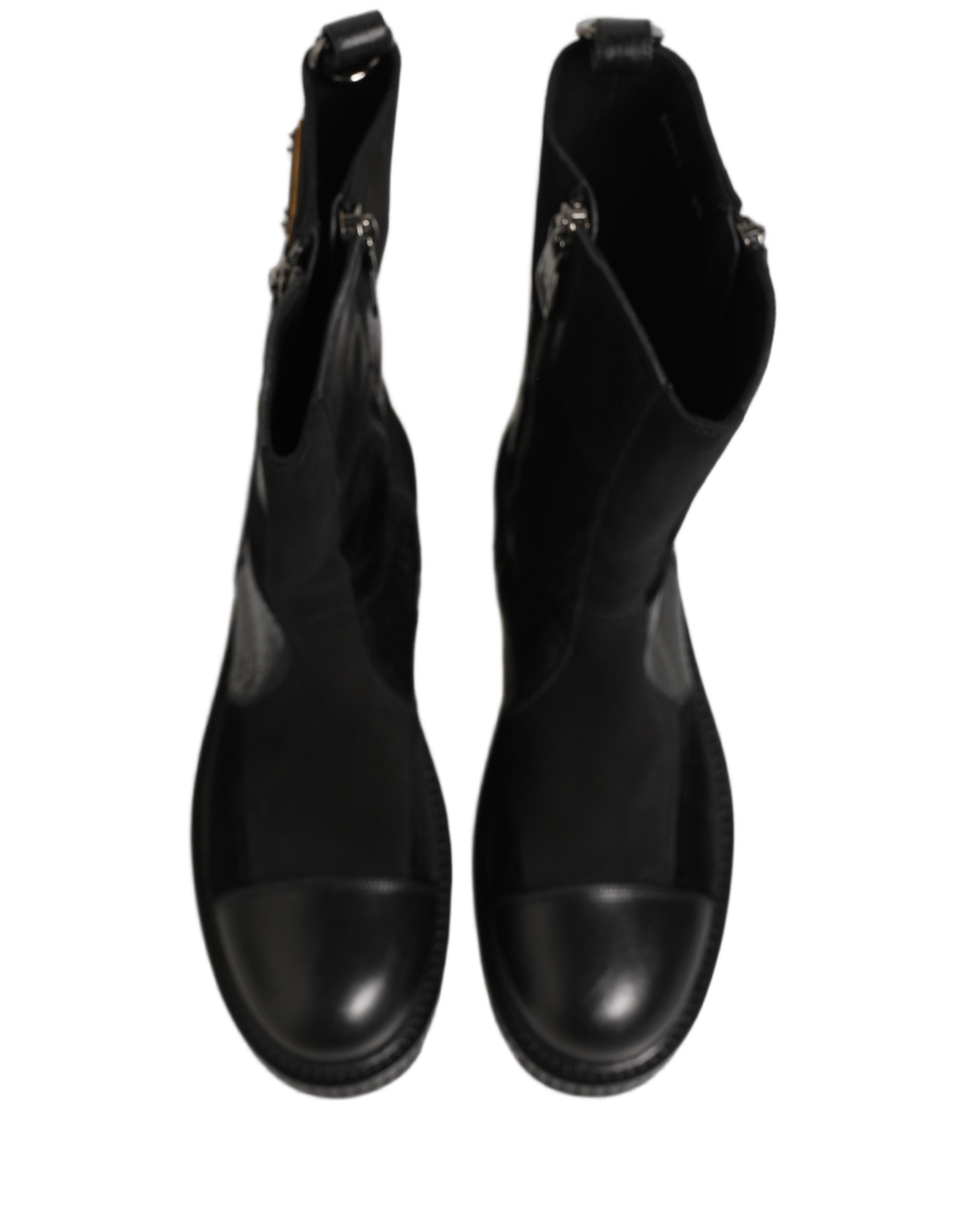 Dolce & Gabbana Black Patchwork Leather Mid Calf Boots Couture