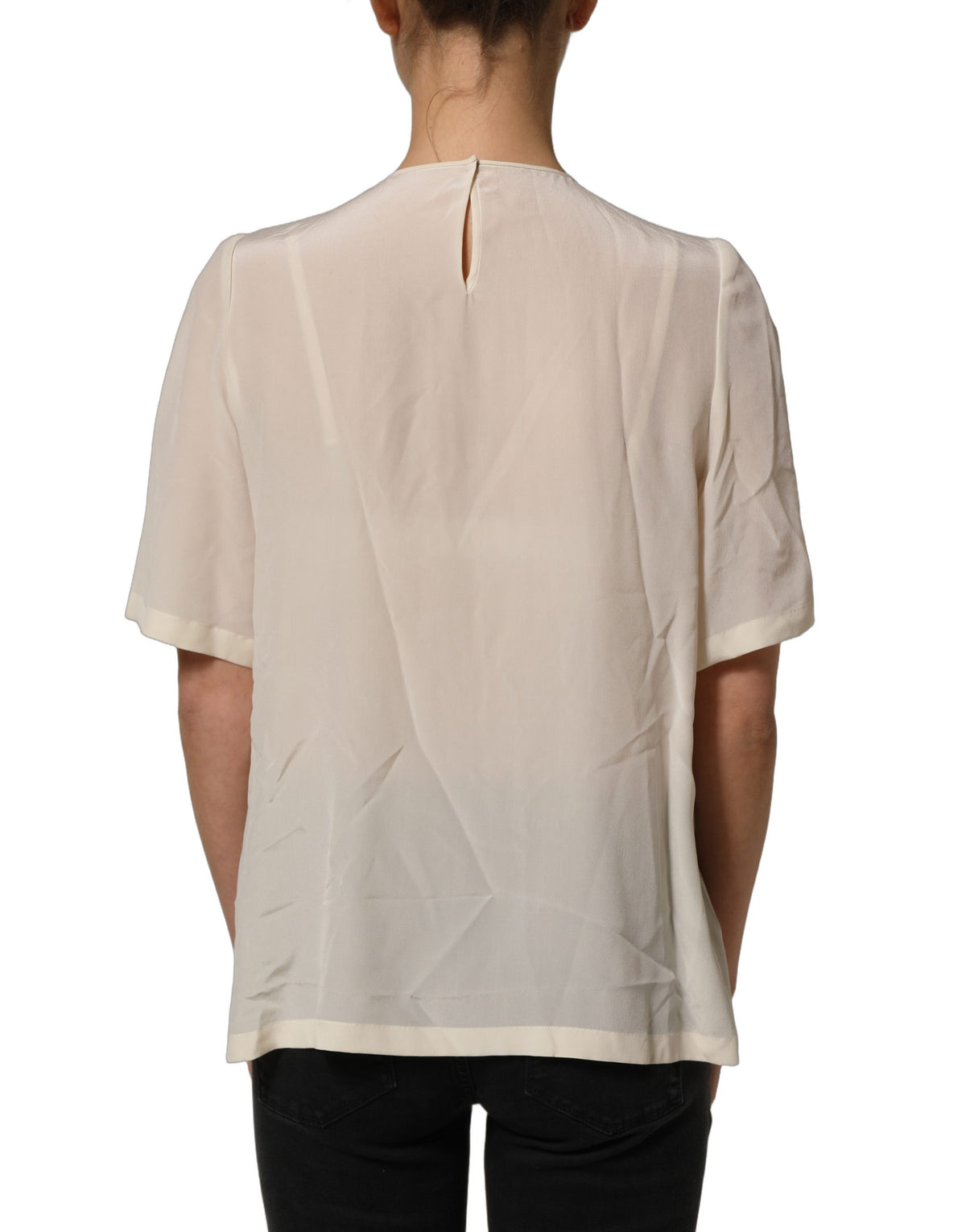 Dolce & Gabbana Beige Silk Lace Blouse - Artisanal Luxury Fashion