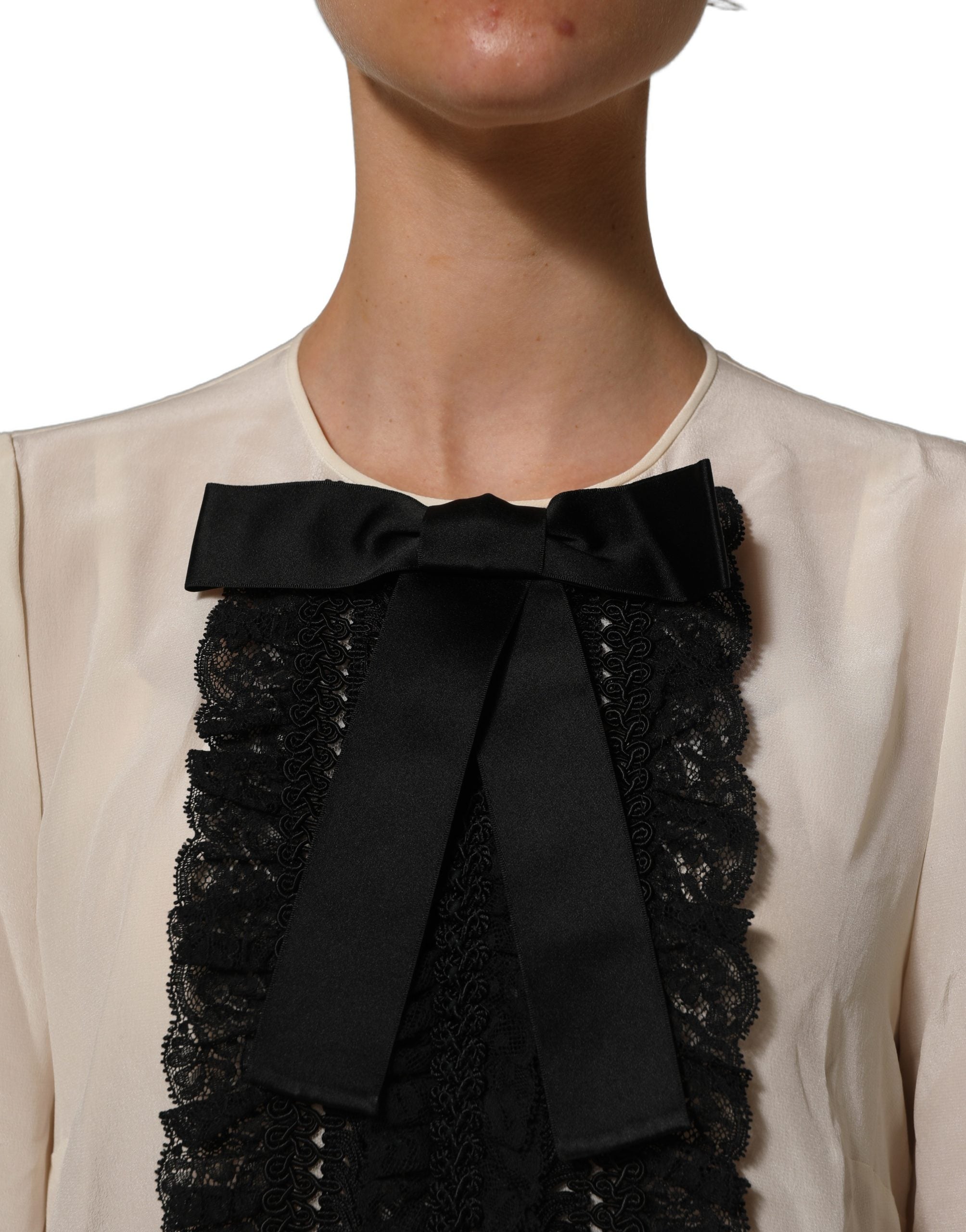 Dolce & Gabbana Beige Silk Lace Blouse - Artisanal Luxury Fashion