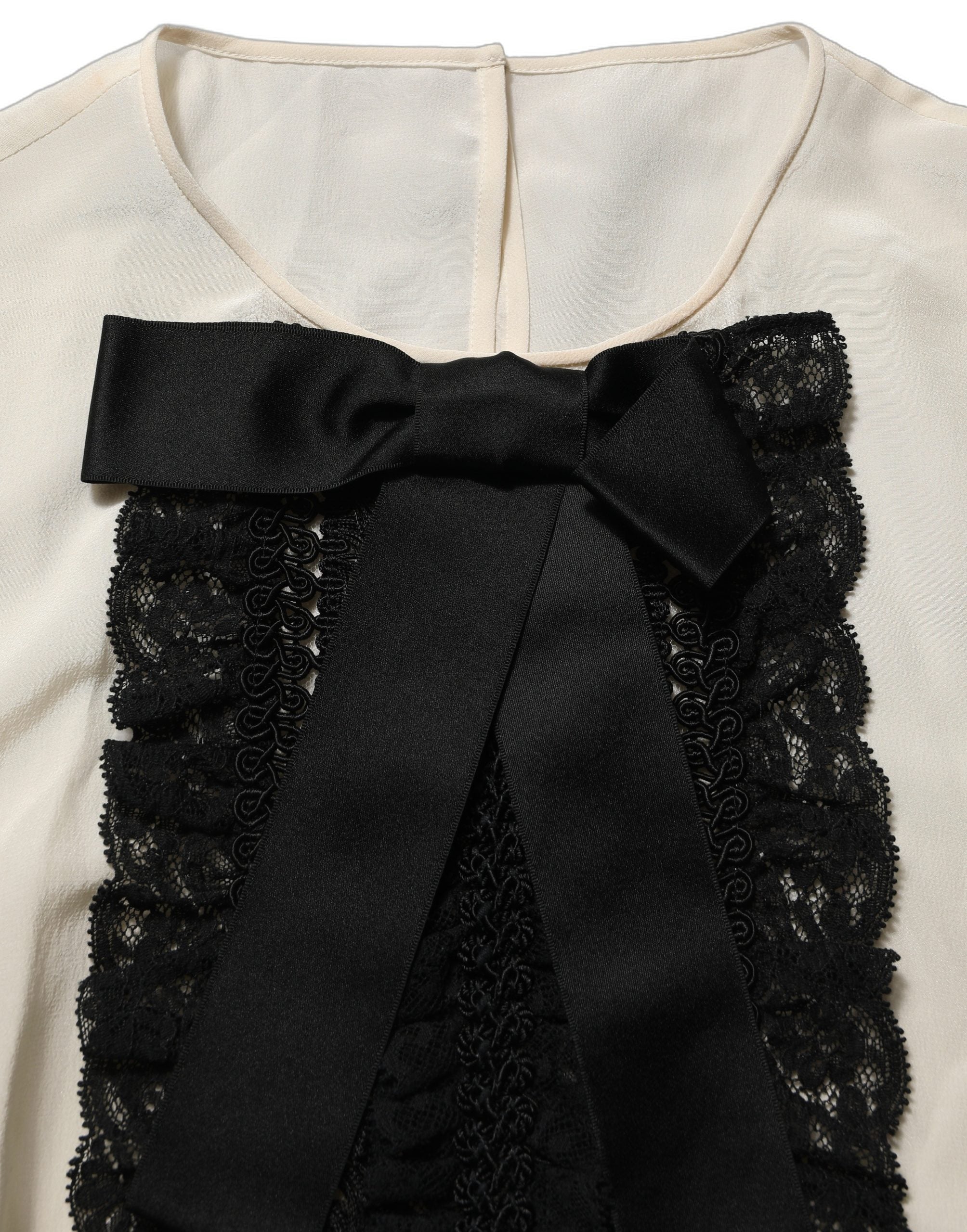 Dolce & Gabbana Beige Silk Lace Blouse - Artisanal Luxury Fashion