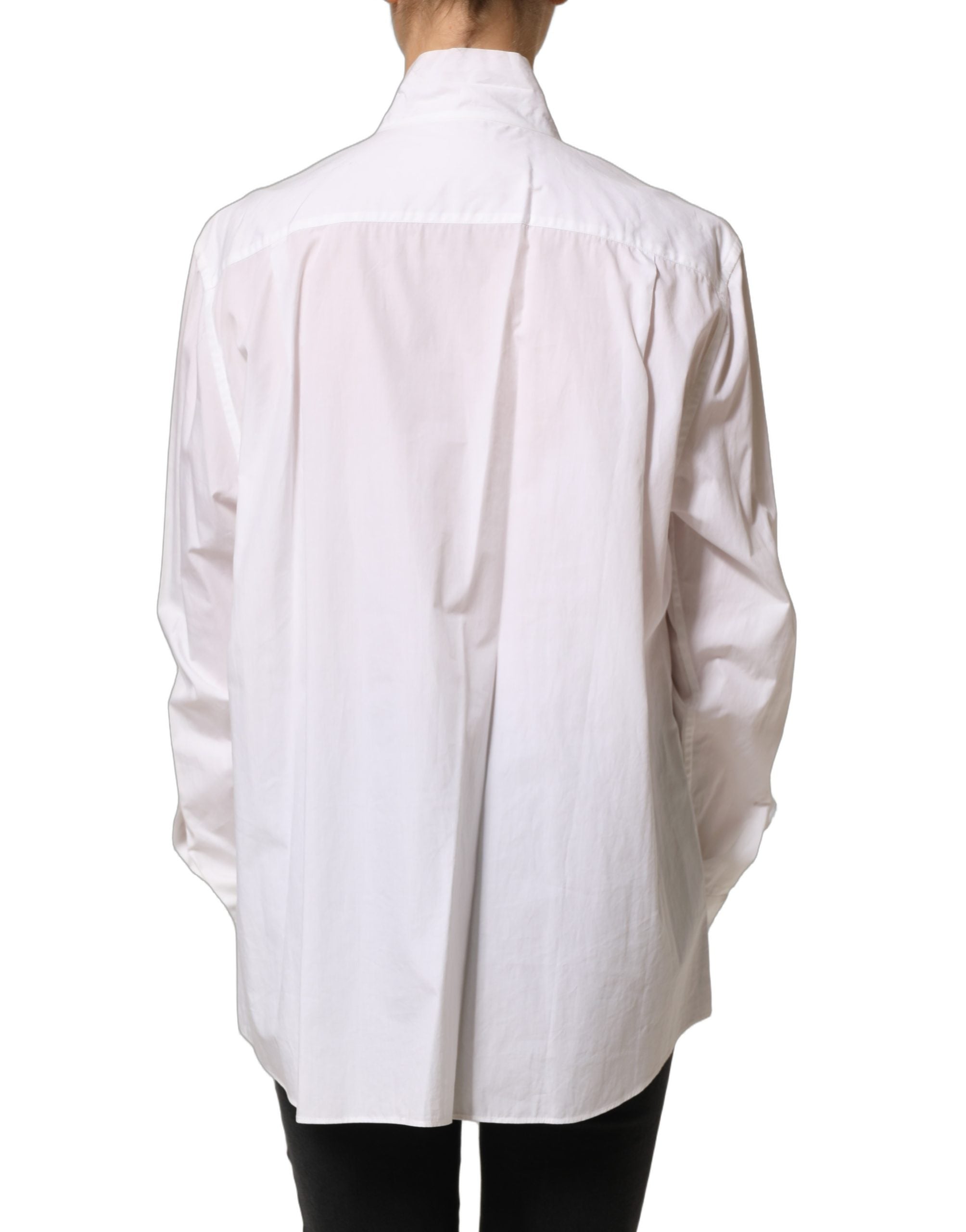 Dolce & Gabbana White Ruffled Bib Blouse - Exquisite Elegance