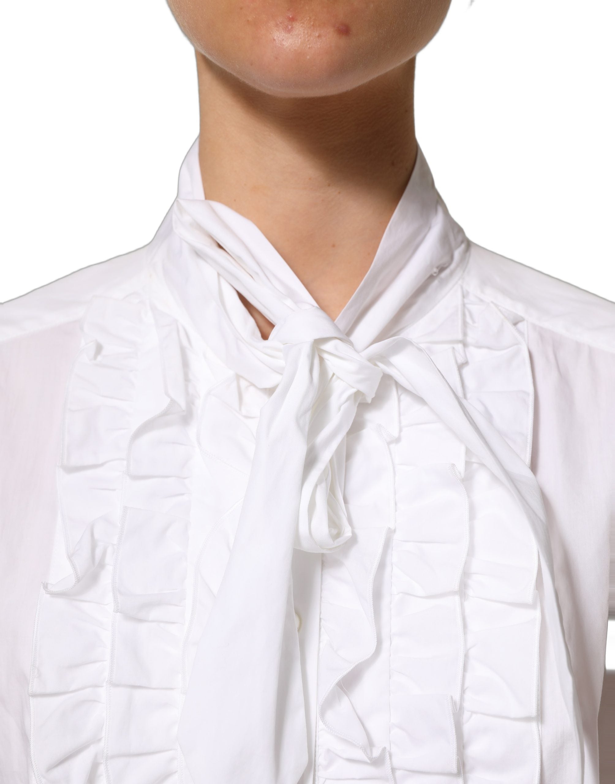 Dolce & Gabbana White Ruffled Bib Blouse - Exquisite Luxury Fashion