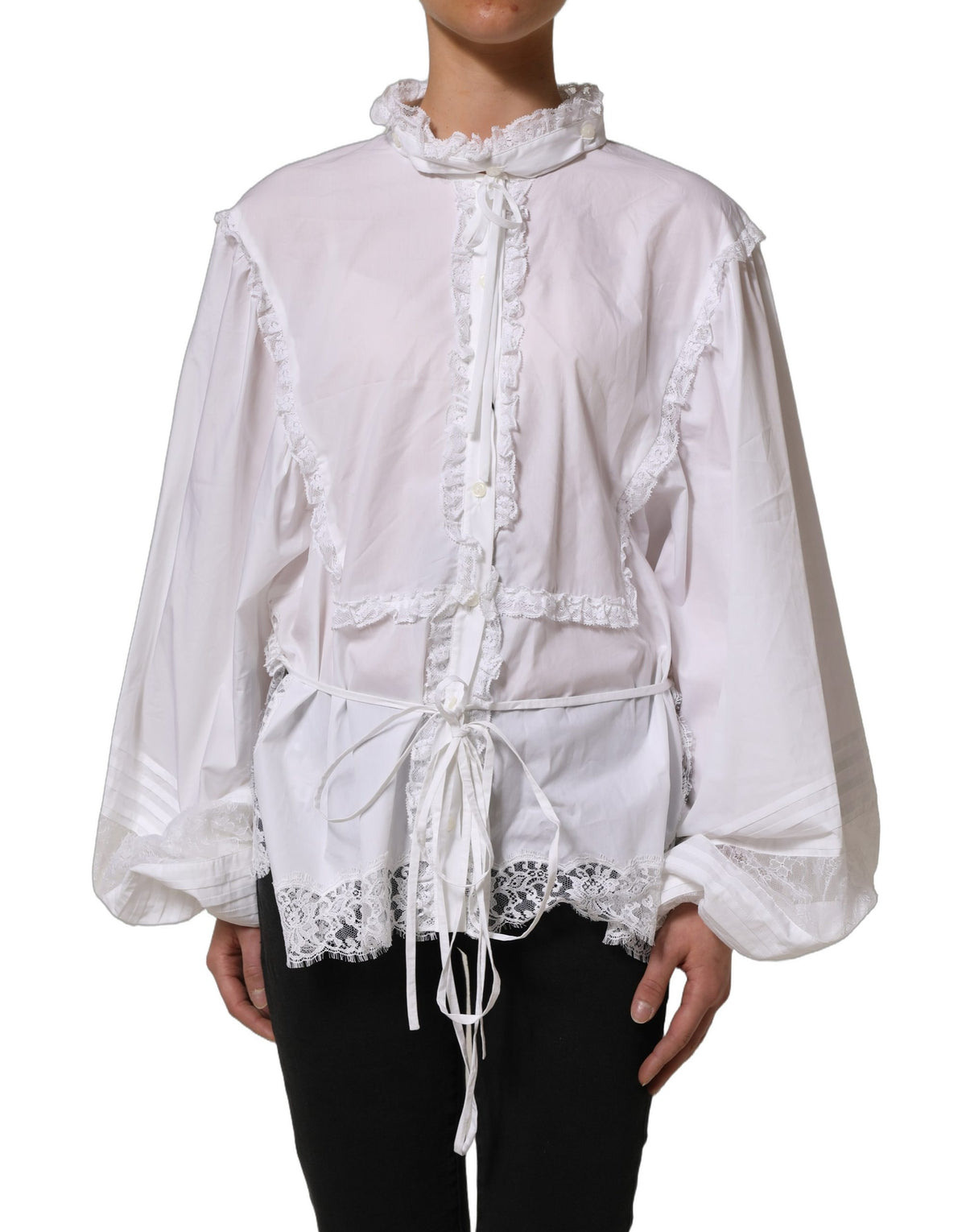 Dolce & Gabbana White Ruffled Lace Blouse - Timeless Elegance