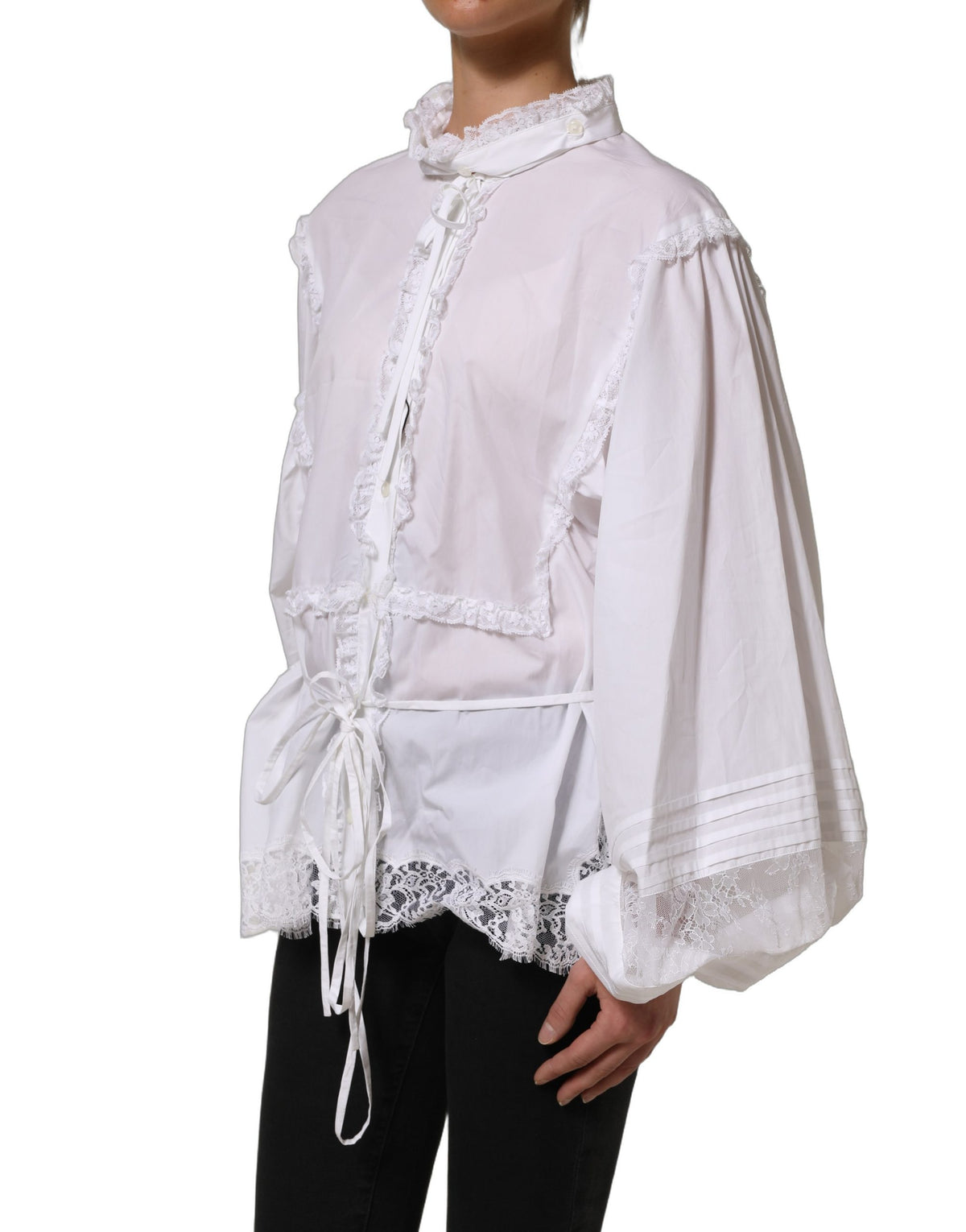 Dolce & Gabbana White Ruffled Lace Blouse - Timeless Elegance