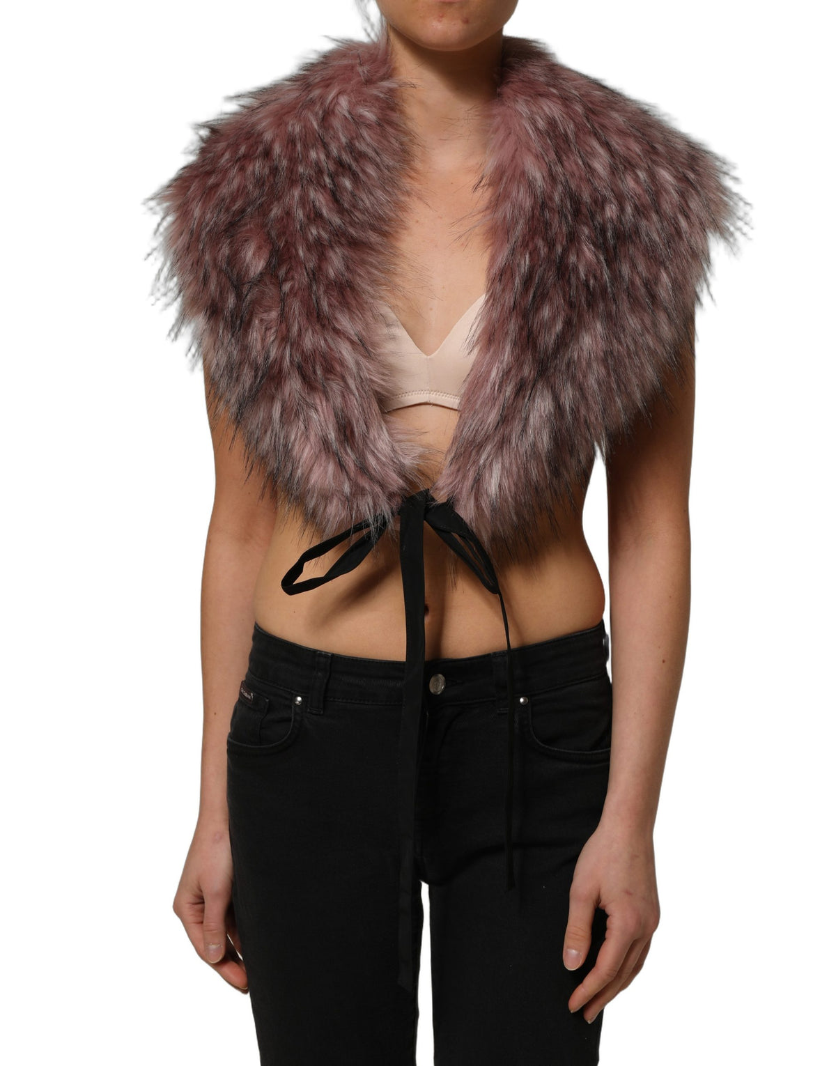 Dolce & Gabbana Pink Acrylic Faux Fur Knit Shrug - Artisanal Luxury