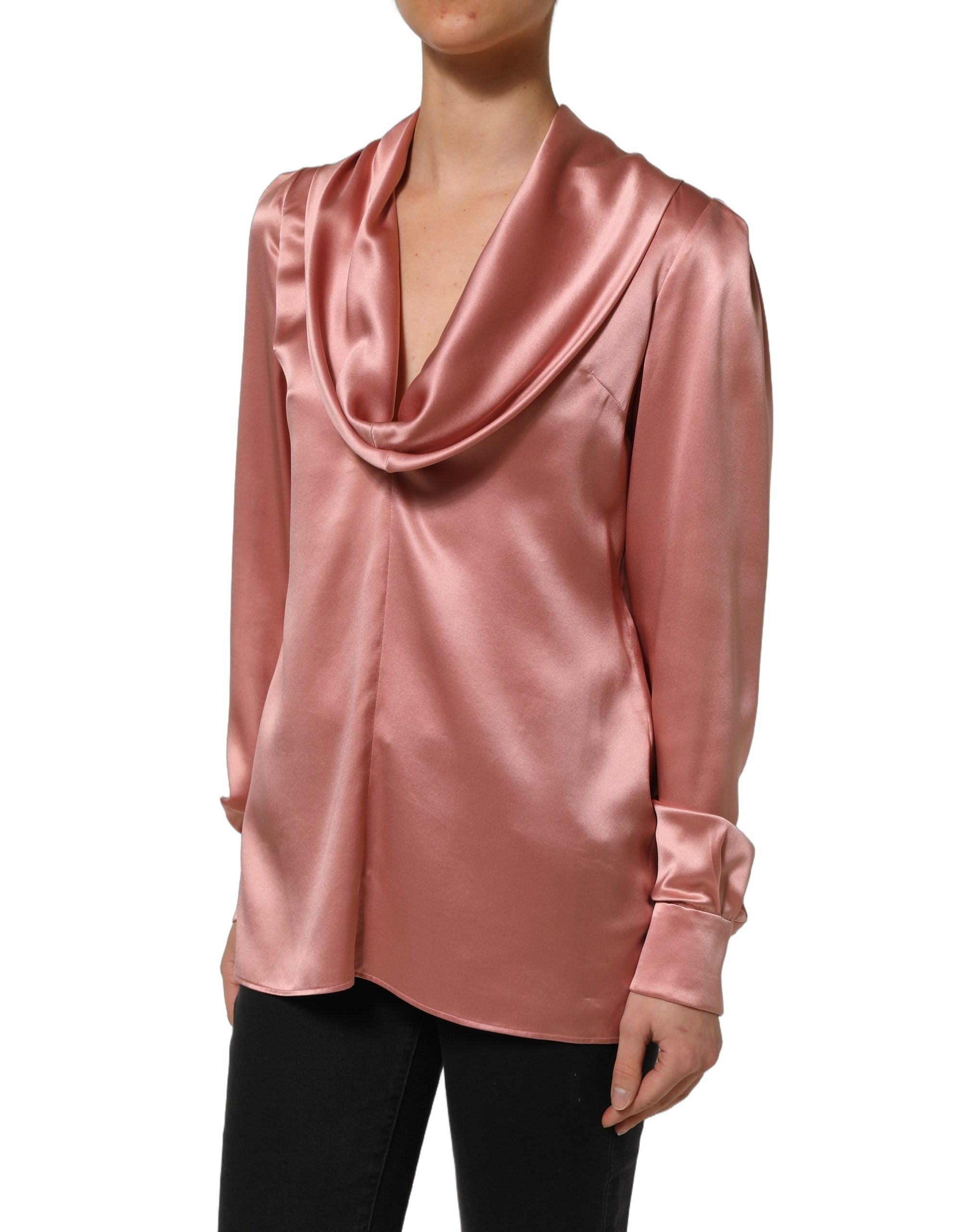Dolce & Gabbana Pink Silk Satin V-neck Blouse Couture