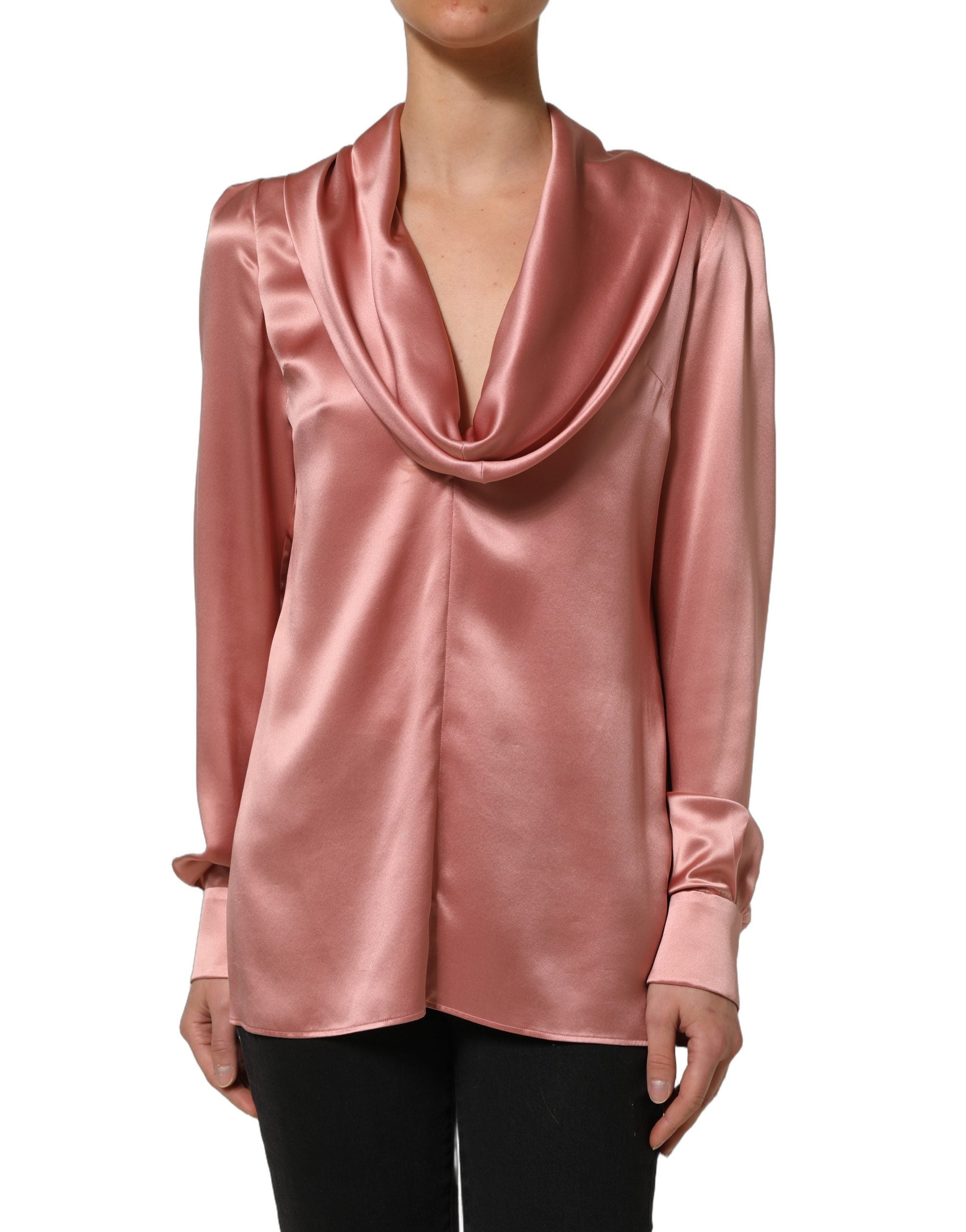 Dolce & Gabbana Pink Silk Satin V-neck Blouse - Timeless Elegance