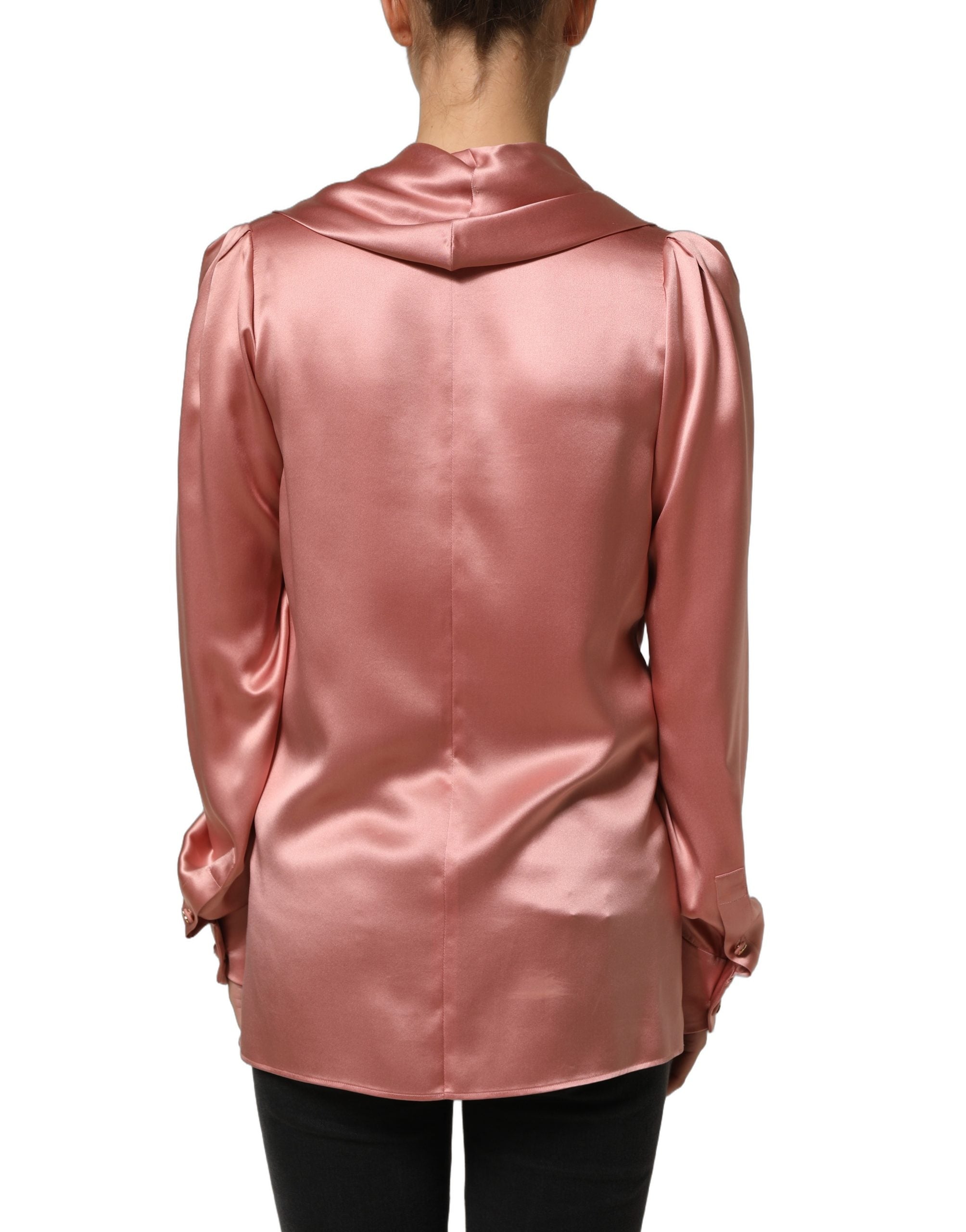 Dolce & Gabbana Pink Silk Satin V-neck Blouse Couture