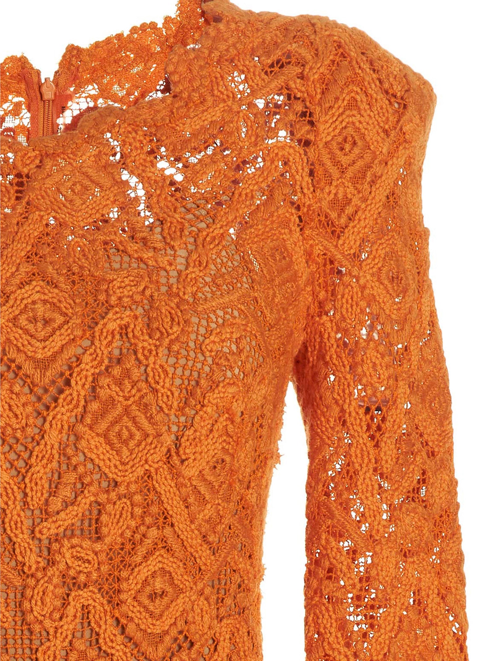 Indulge in the Ermanno Scervino Orange Wool Midi Dress, a luxurious blend of wool and cotton, showcasing exquisite macramé lace and timeless elegance for unforgettable moments.