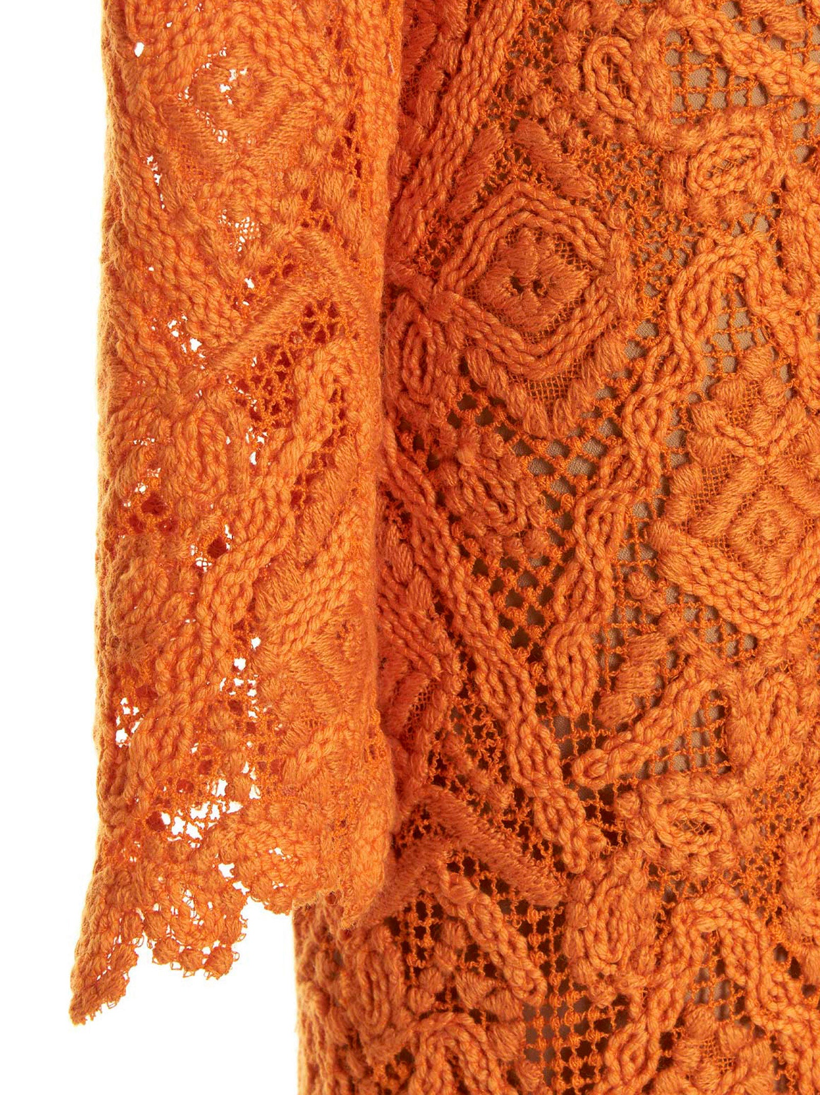 Indulge in the Ermanno Scervino Orange Wool Midi Dress, a luxurious blend of wool and cotton, showcasing exquisite macramé lace and timeless elegance for unforgettable moments.