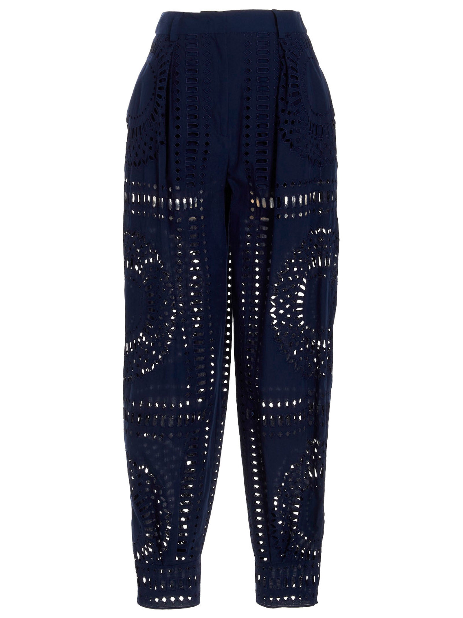 Alberta Ferretti Blue Cotton Casual Pants - Exquisite Couture