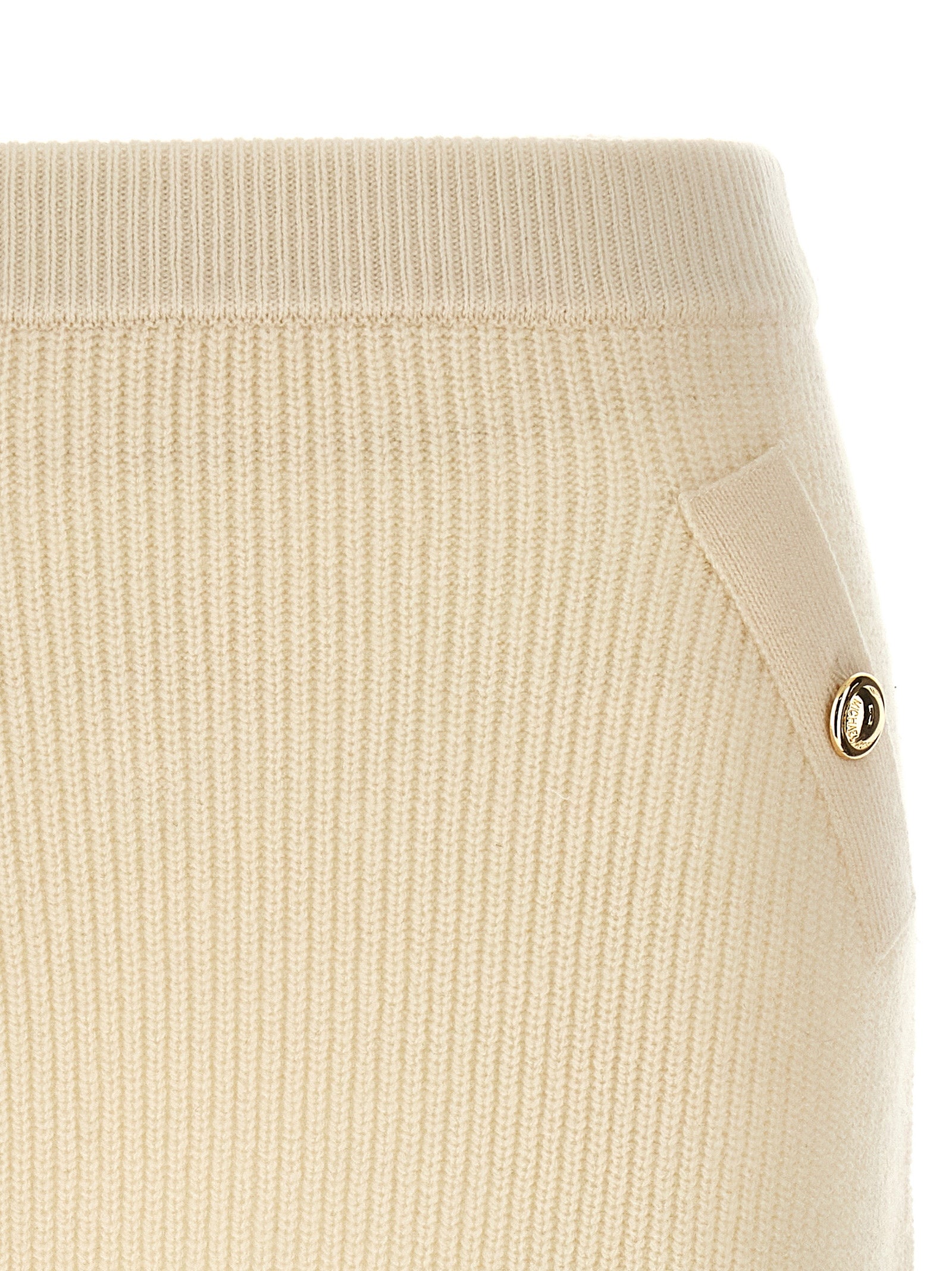 Elevate your elegance with the MICHAEL MICHAEL KORS White Wool Long Skirt, a luxurious blend of wool and cashmere, designed for timeless sophistication and effortless allure.