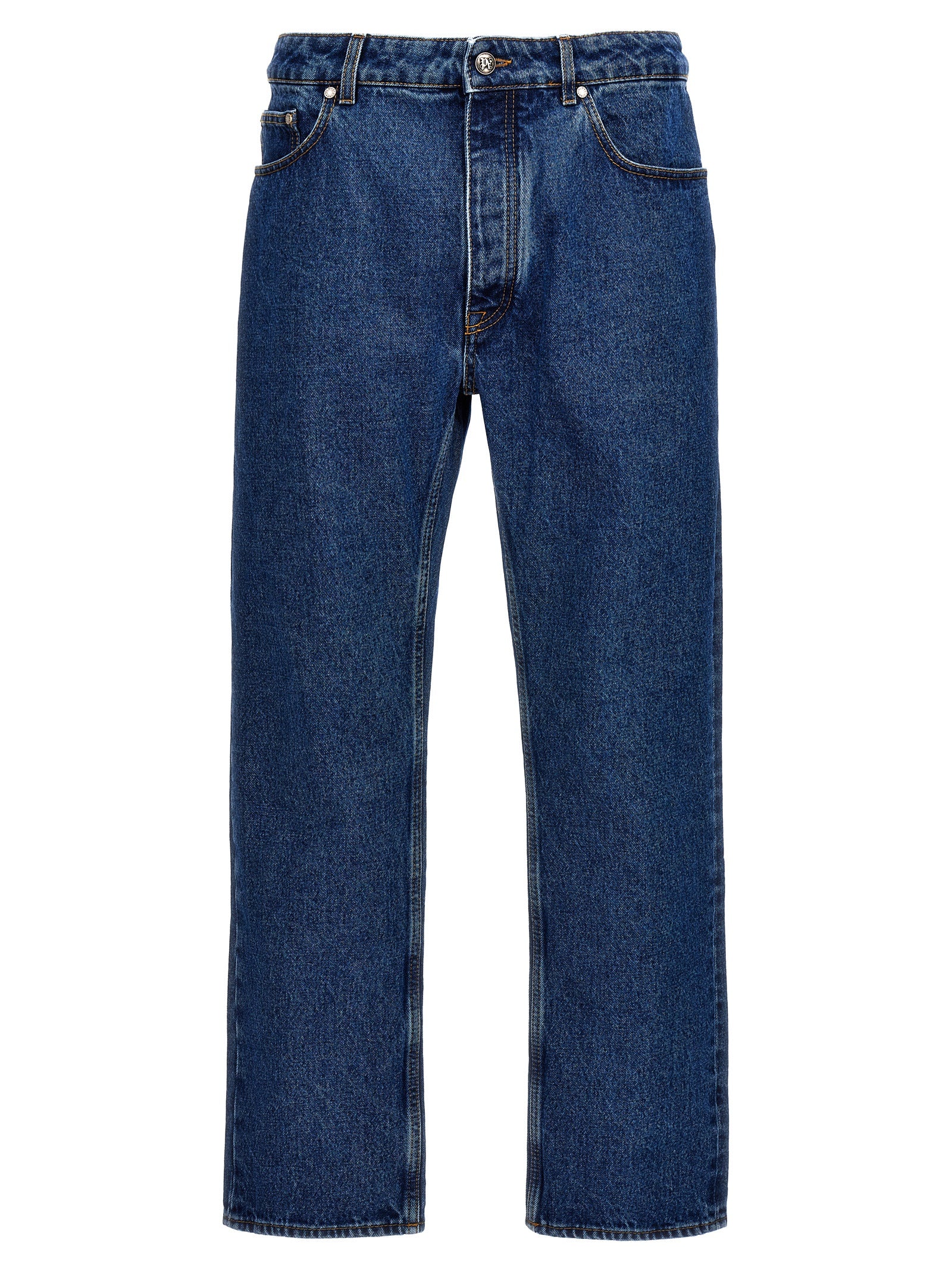 Elevate your wardrobe with Palm Angels Blue Cotton Straight-Leg Jeans, where exquisite craftsmanship meets timeless sophistication for the discerning individual.