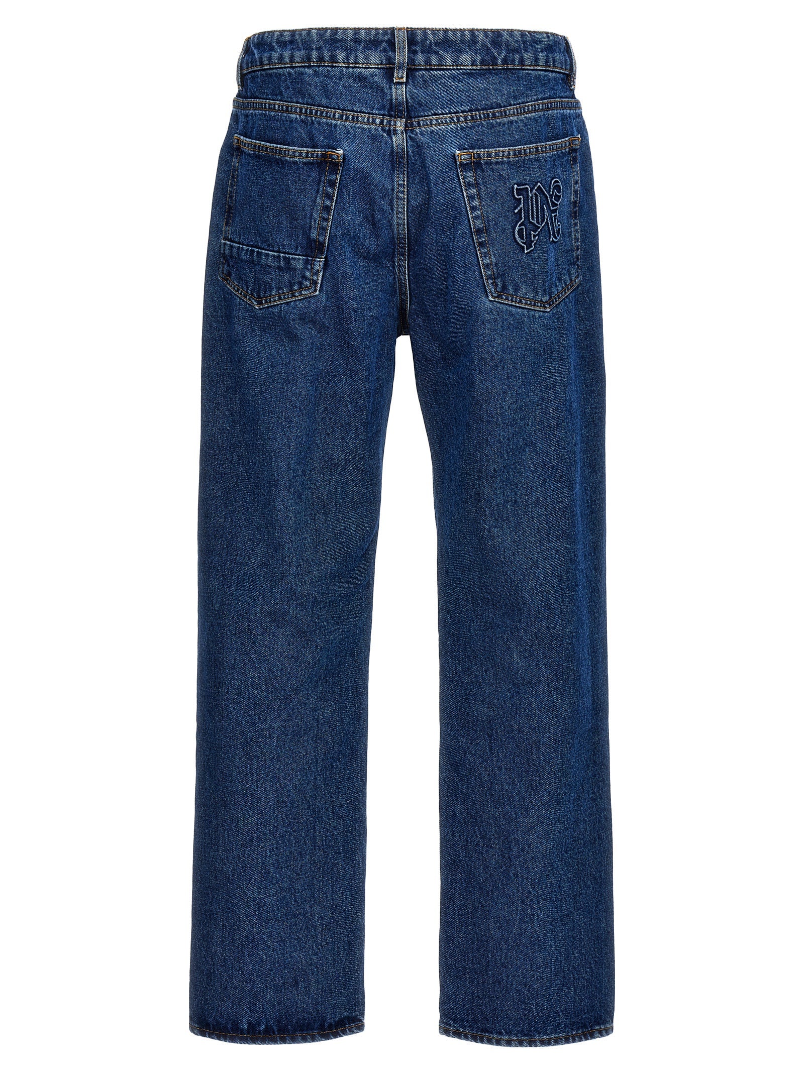 Elevate your style with Palm Angels Blue Cotton Straight-Leg Jeans, a luxurious blend of craftsmanship and timeless elegance, perfect for the discerning individual.