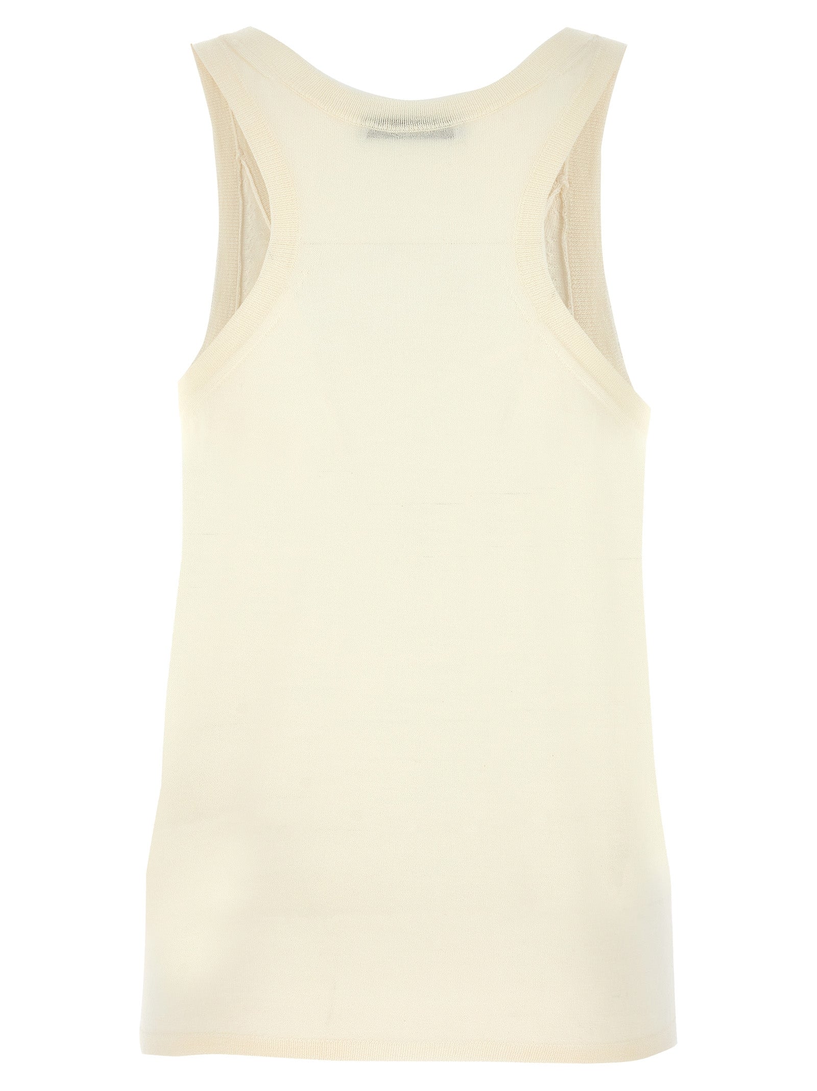 Indulge in the Max Mara White Cashmere Tank Top, a masterpiece of 100% cashmere, embodying timeless elegance and artisanal craftsmanship for the discerning wardrobe.