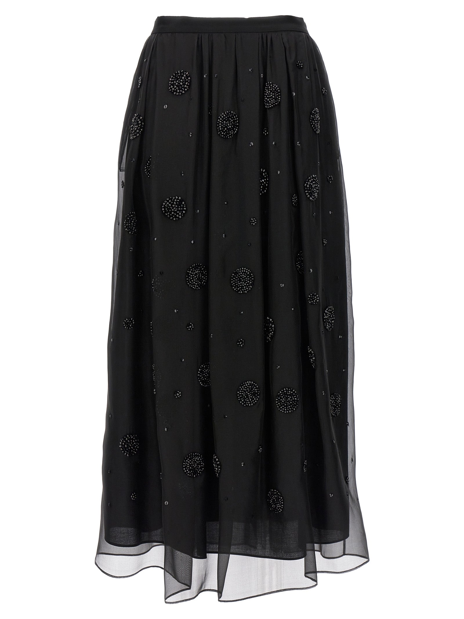 Elevate your style with the Max Mara Black Silk Midi Skirt, a masterpiece of luxurious silk and intricate embellishments, perfect for unforgettable moments.