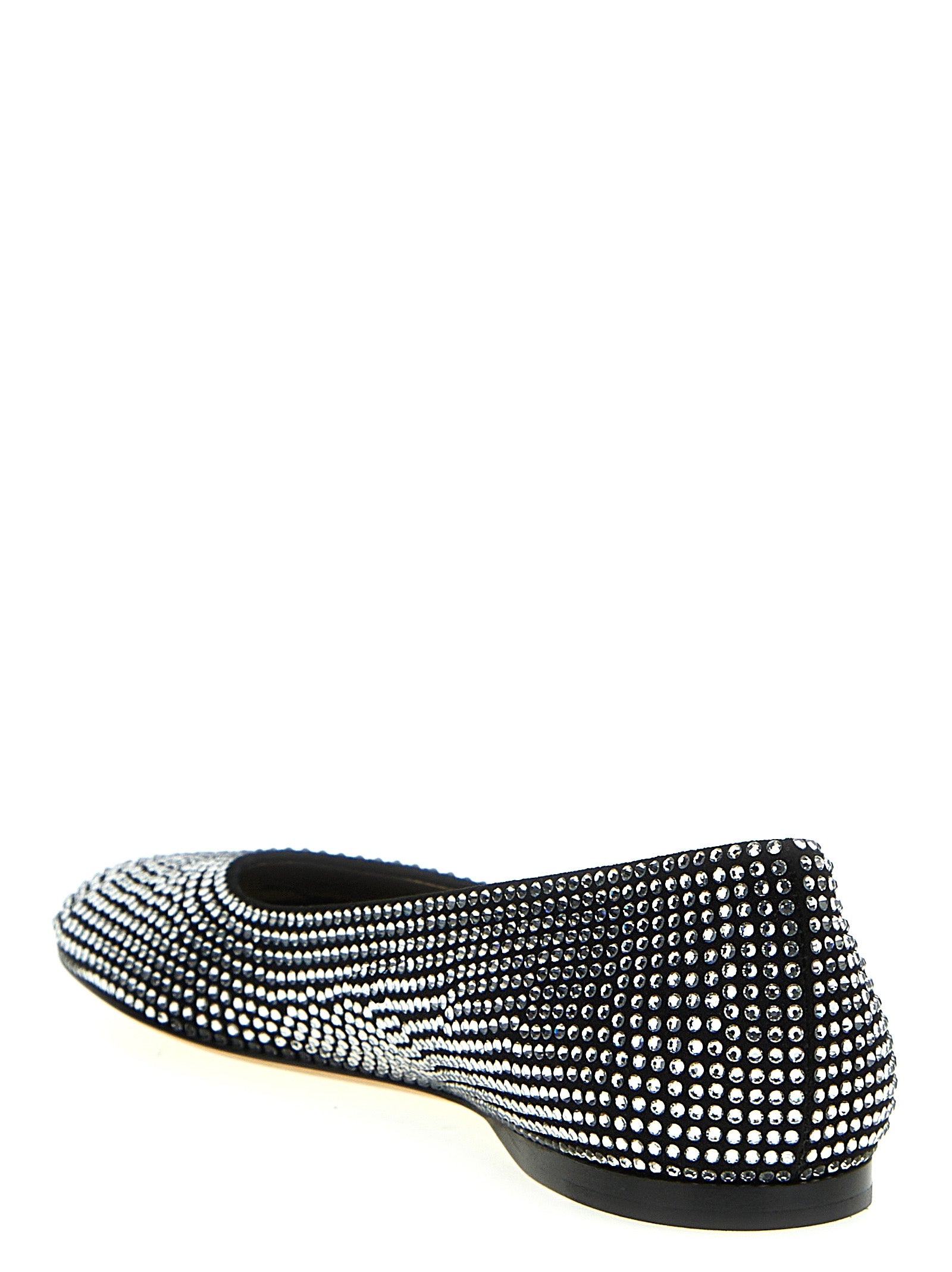 Experience the exquisite artistry of Loewe Black Goatskin Ballet Flats, where luxurious goat leather meets dazzling rhinestones, embodying timeless elegance and sophistication.