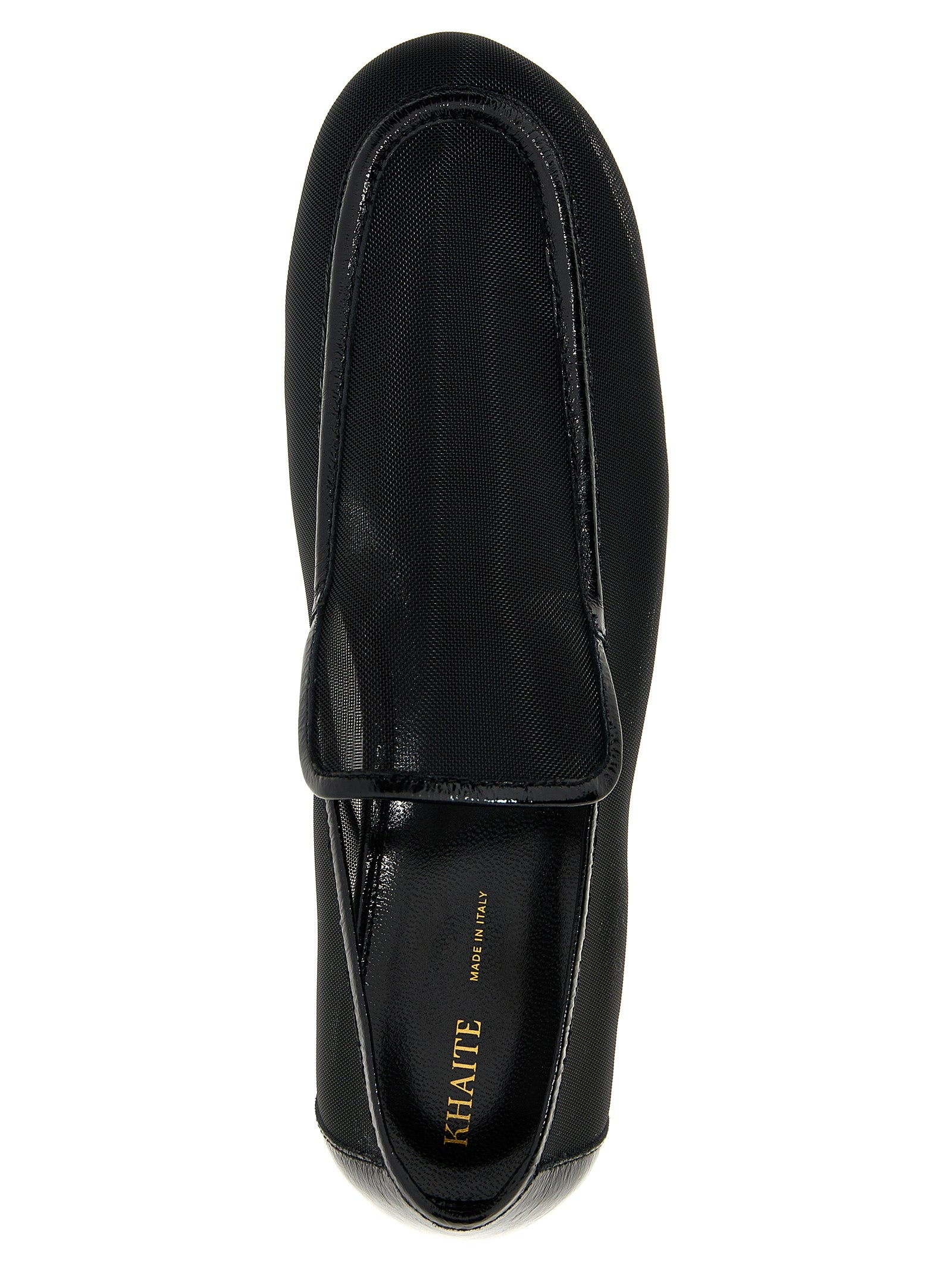 Discover KHAITE's 'Alessia' slip-on loafers, an exquisite blend of patent leather and breathable mesh, embodying artisanal luxury for the discerning connoisseur.