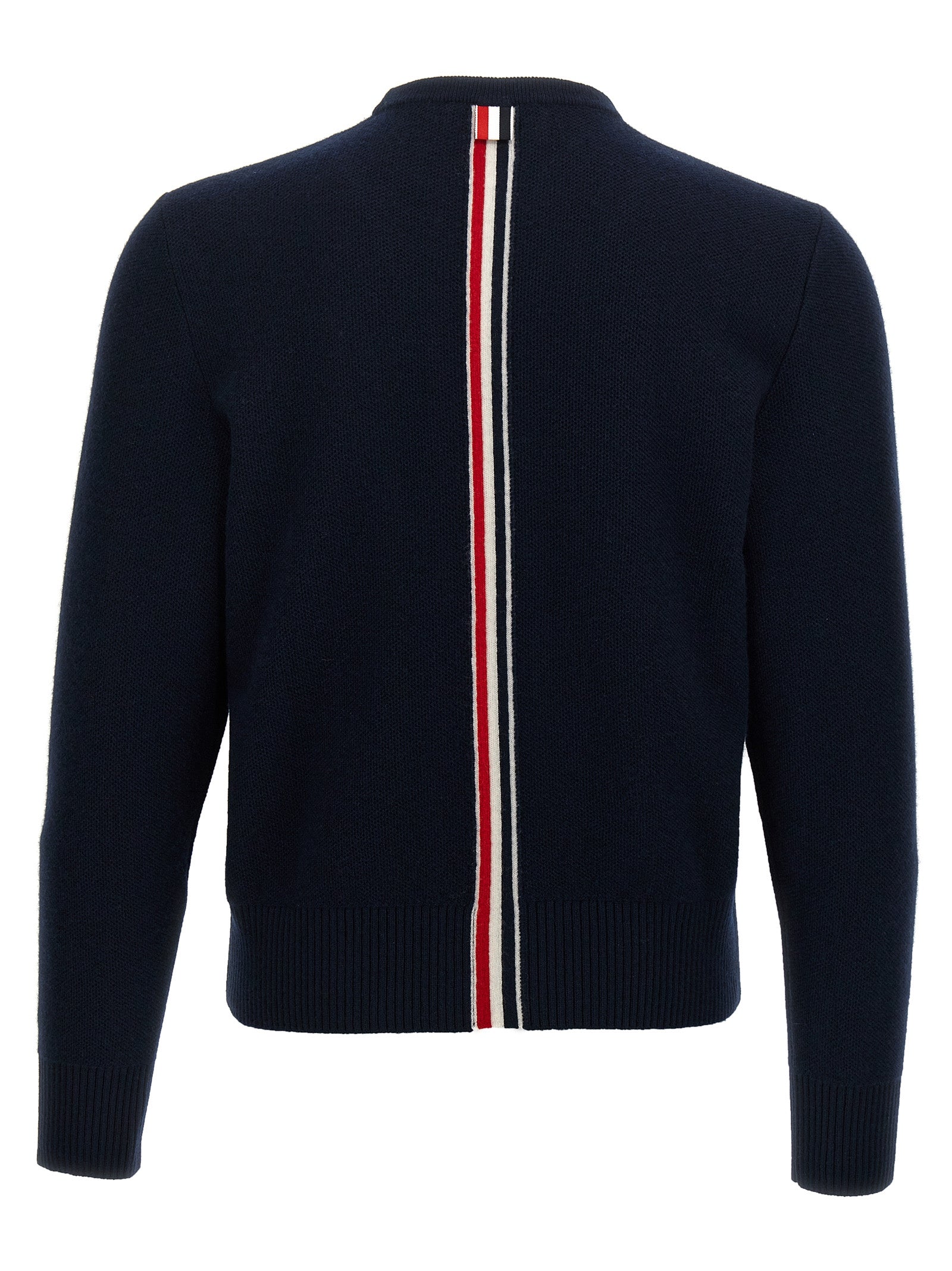 Elevate your wardrobe with the Thom Browne Blue Virgin Wool Cardigan, a luxurious blend of exquisite craftsmanship and timeless elegance, perfect for any discerning style.