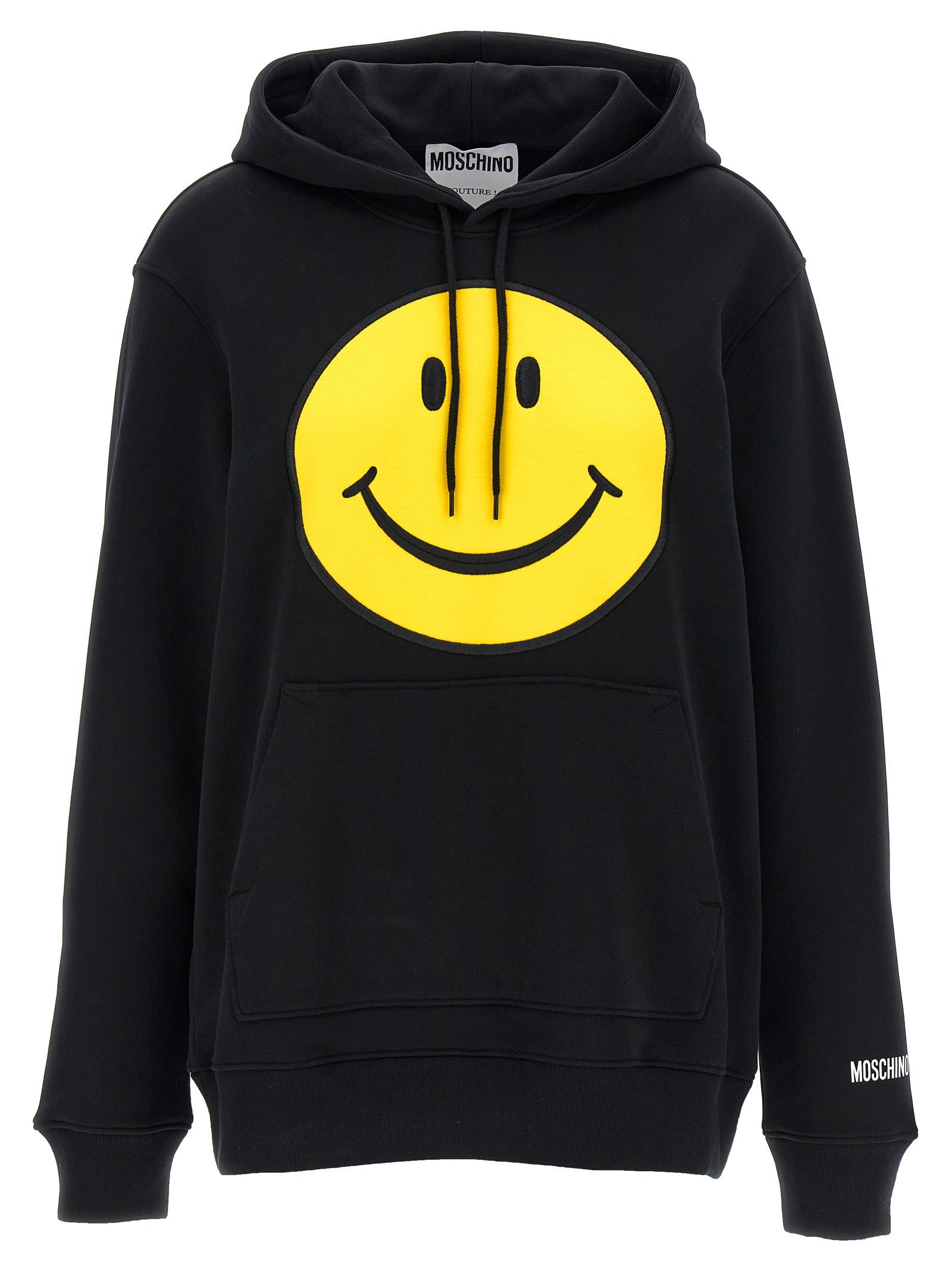 Elevate your style with the Moschino Black Cotton Hoodie, a luxurious blend of comfort and audacious design, perfect for those who embrace individuality and sophistication.