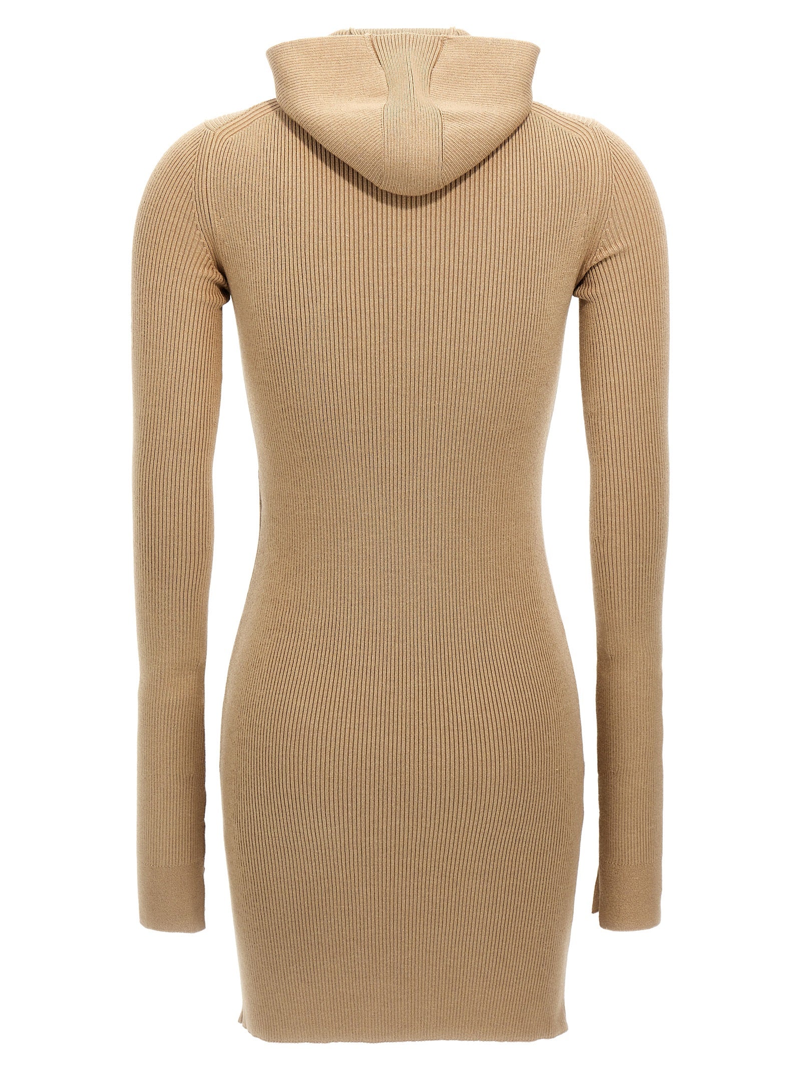 Discover the Fendi Beige Wool Short Dress, a masterpiece of luxurious craftsmanship in ribbed wool and silk, embodying timeless elegance for every occasion.