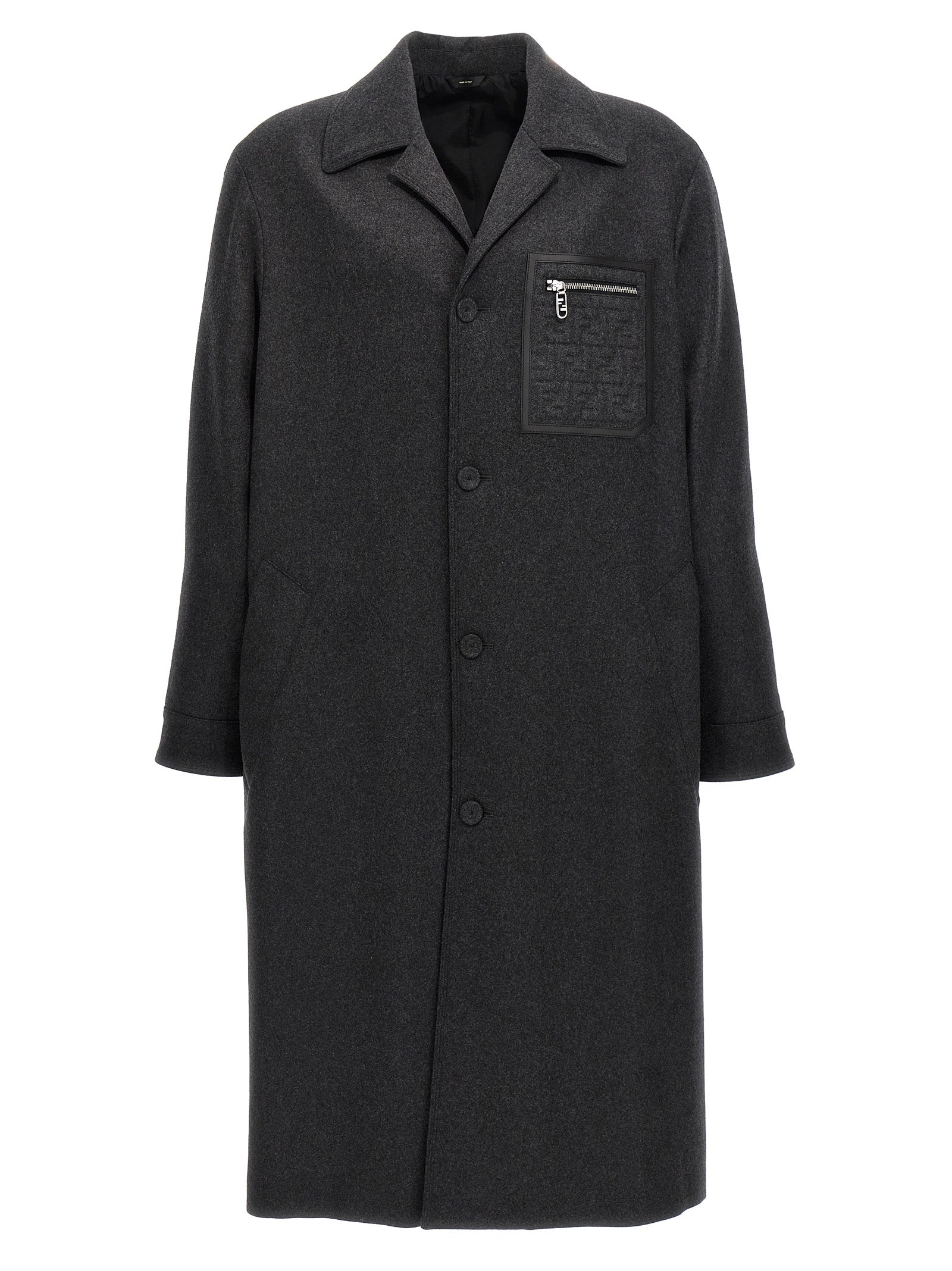 Indulge in the Fendi Gray Cashmere Coat, a masterpiece of Italian craftsmanship, blending luxurious cashmere with timeless elegance for the discerning individual.