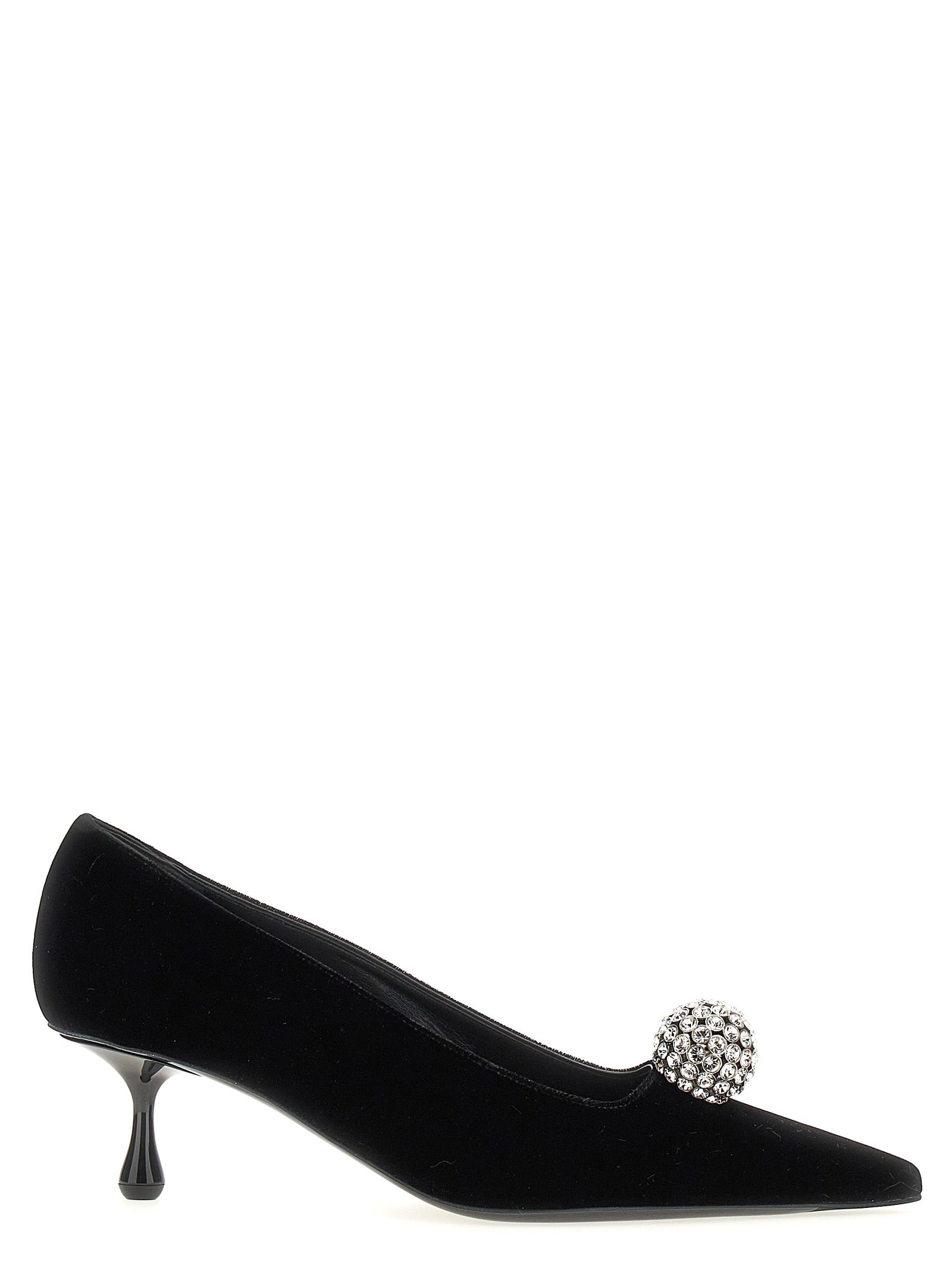 Experience the allure of Jimmy Choo's Black Textile Mid Heel Pumps, where luxurious velvet and exquisite craftsmanship elevate your style to new heights of sophistication.