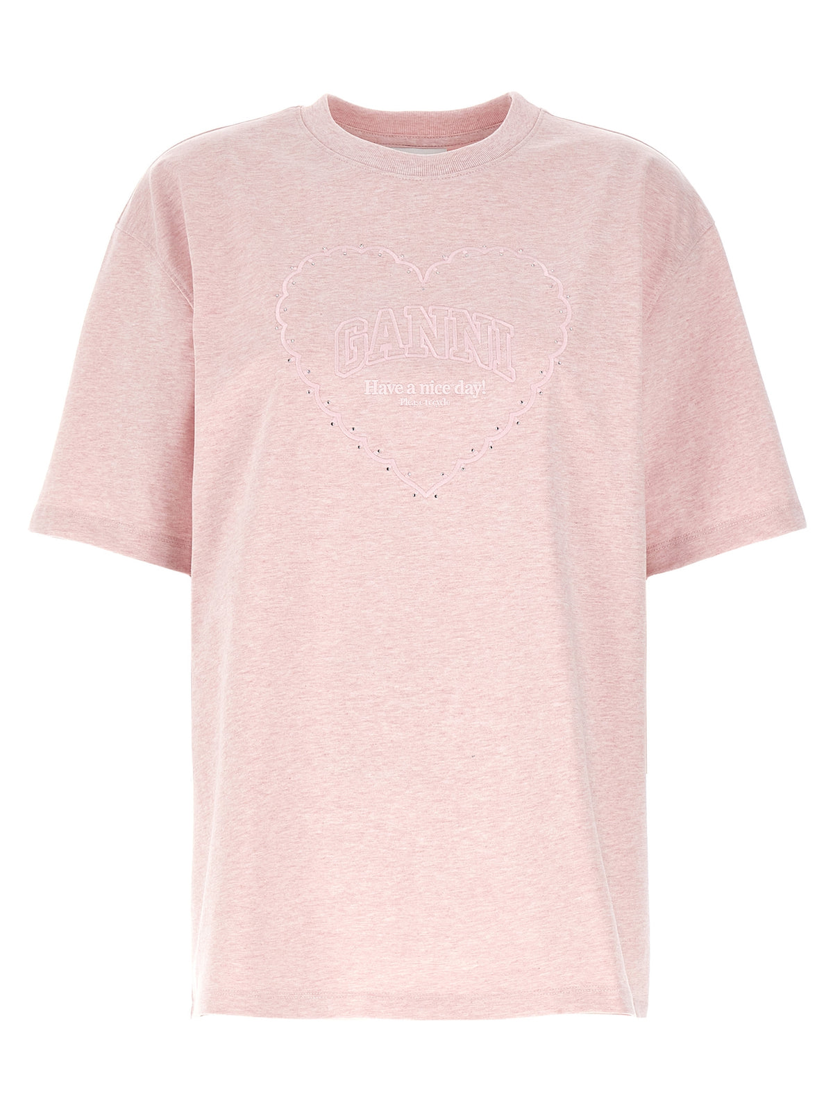 Ganni Pink Organic Cotton T-Shirt with Rhinestone Detail