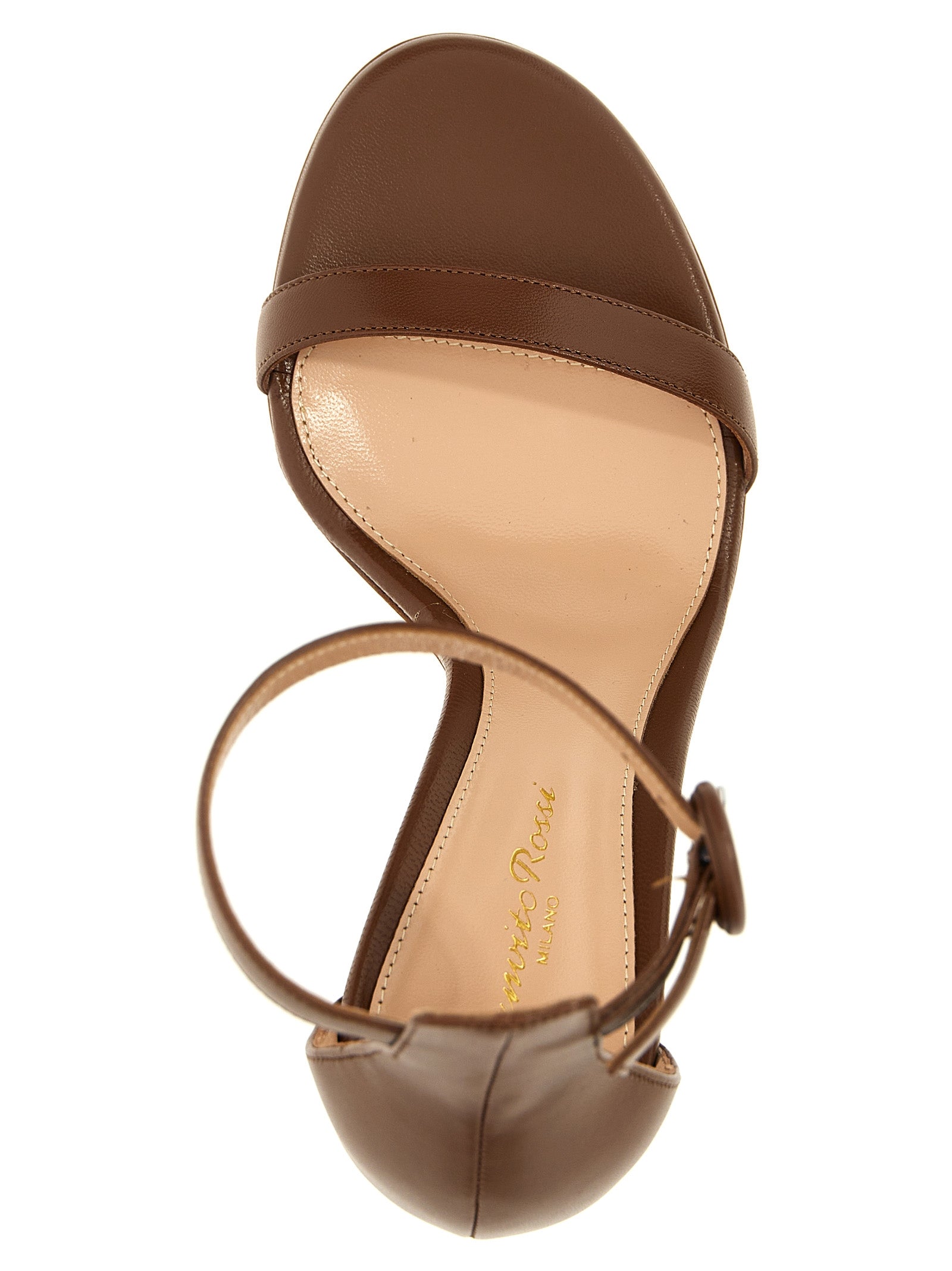 Indulge in Gianvito Rossi's exquisite brown goatskin stiletto heel sandals, where artisanal elegance meets modern sophistication for the discerning individual.