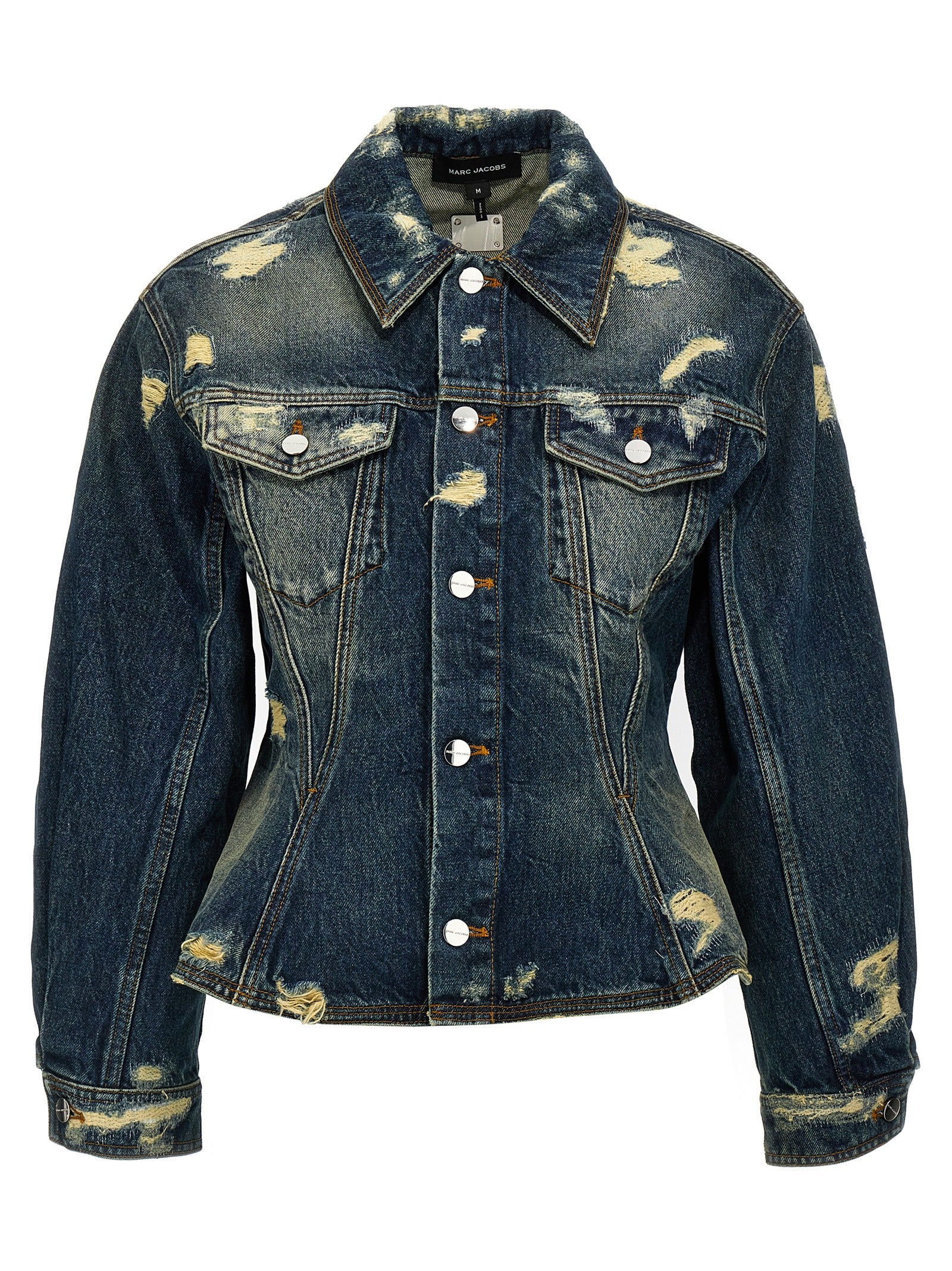 Elevate your style with the Marc Jacobs Rip and Repair Fluted Denim Jacket, a masterpiece of craftsmanship in luxurious blue cotton, designed for the discerning fashion rebel.