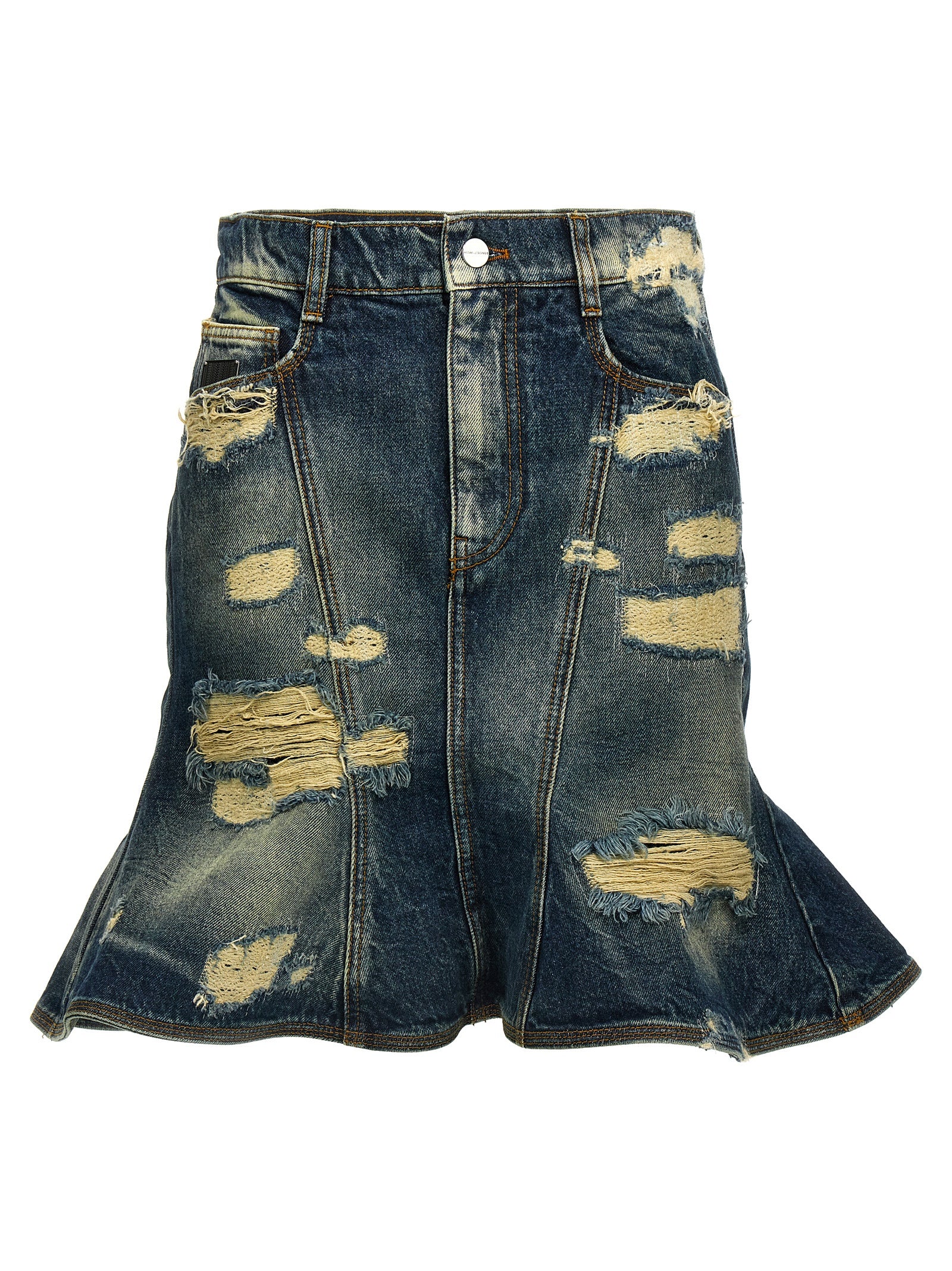 Elevate your style with the Marc Jacobs Blue Cotton Long Skirt, a masterpiece of artisanal couture featuring a unique Rip and Repair design, perfect for the discerning individual.