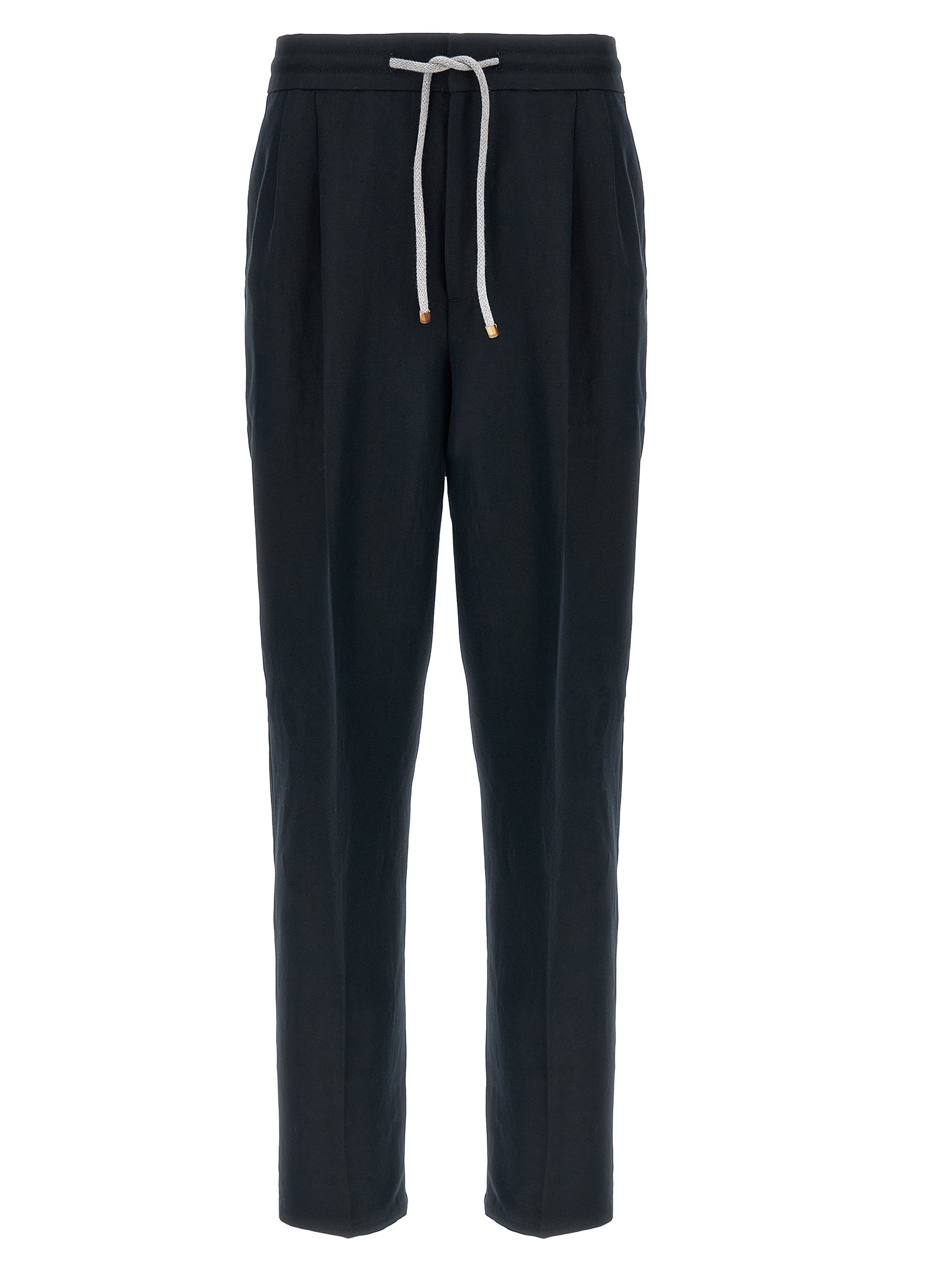 Brunello Cucinelli Blue Linen Casual Pants - Artisanal Luxury